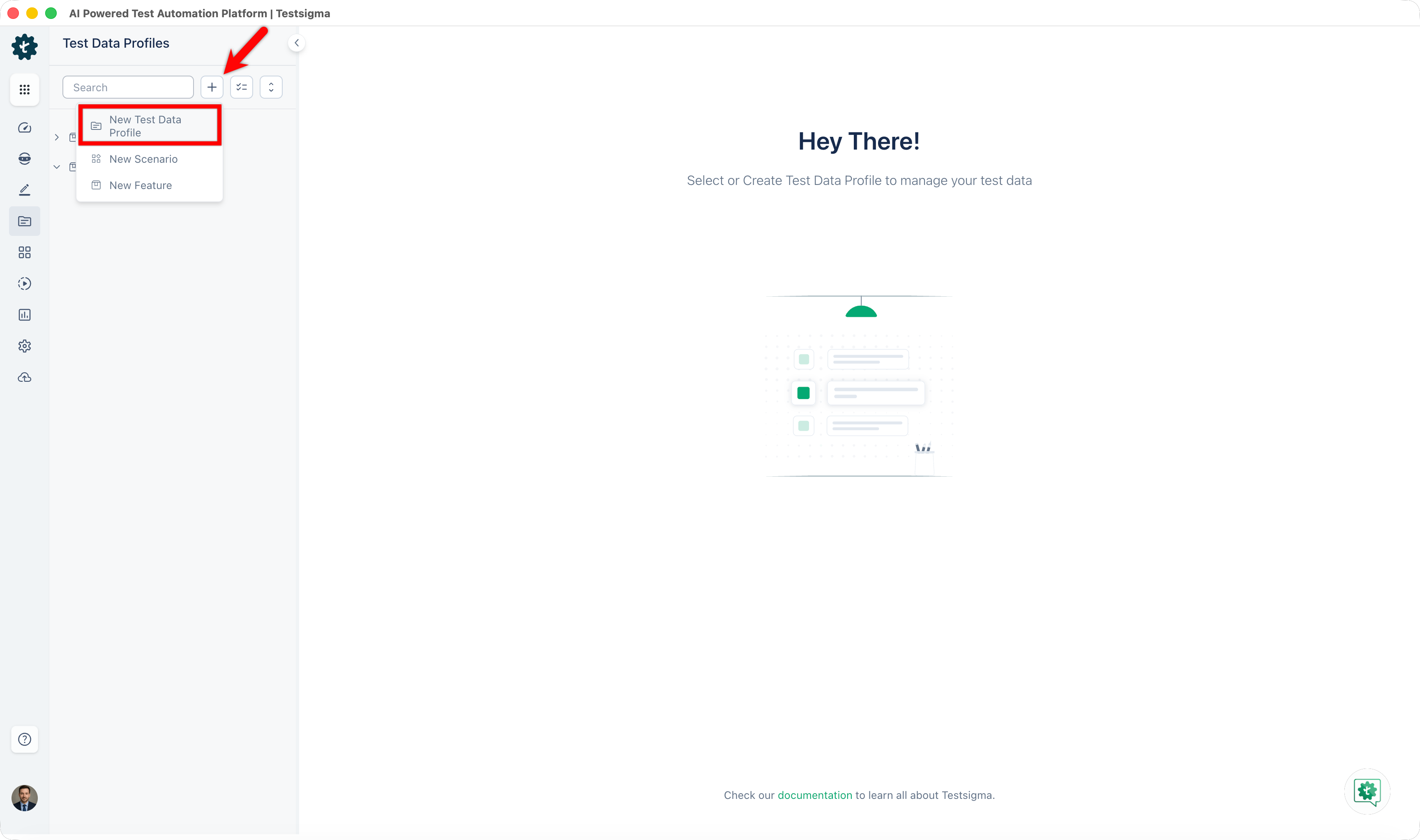 select new test data profile from dropdown