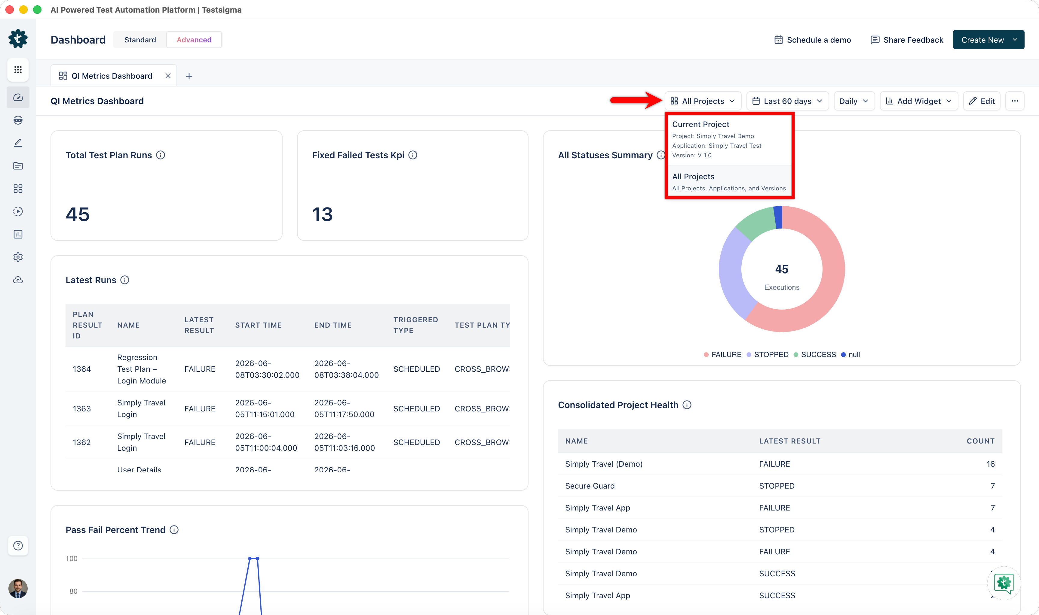 Project Filter for Dashboard