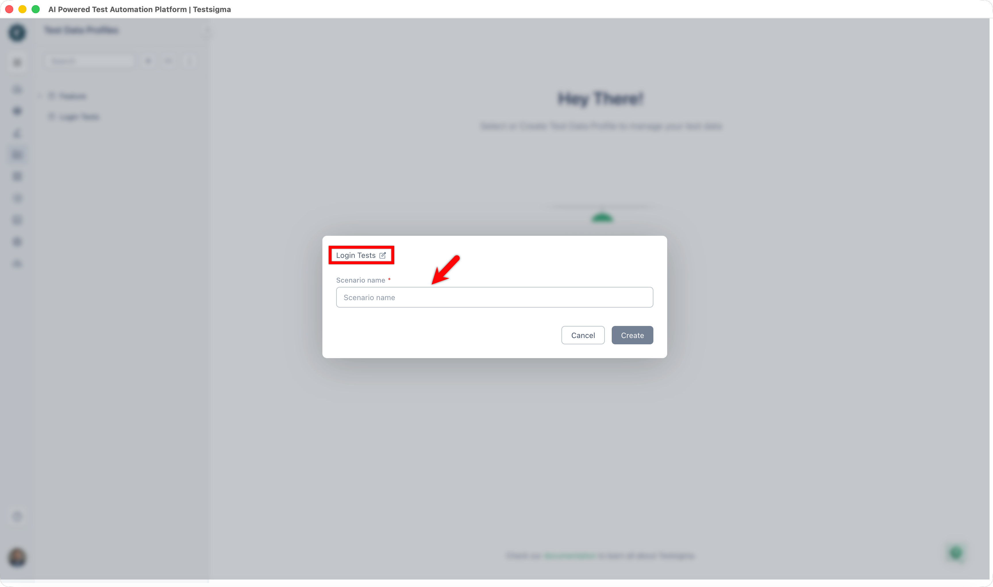enter scenario name in dialog