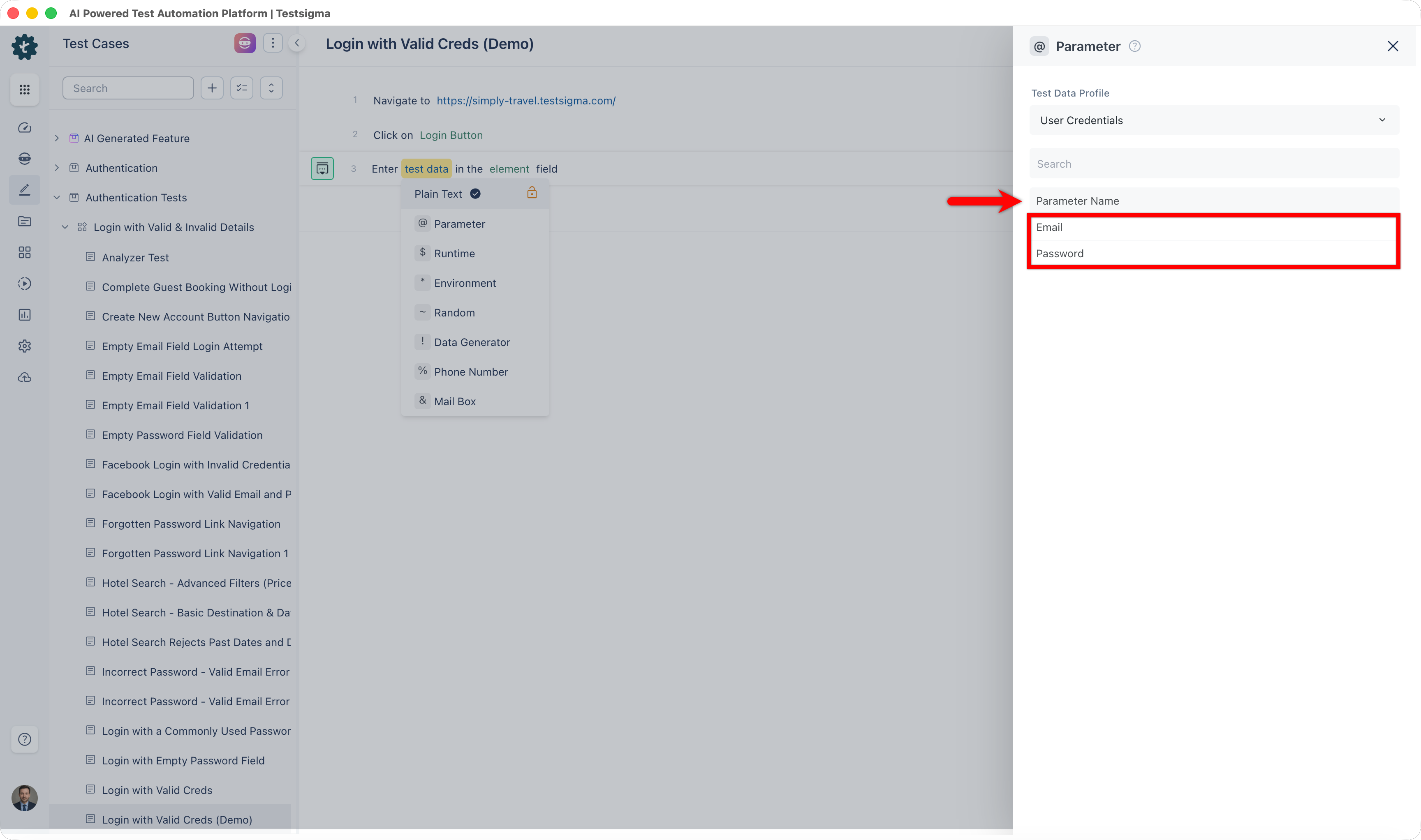 select parameter from overlay