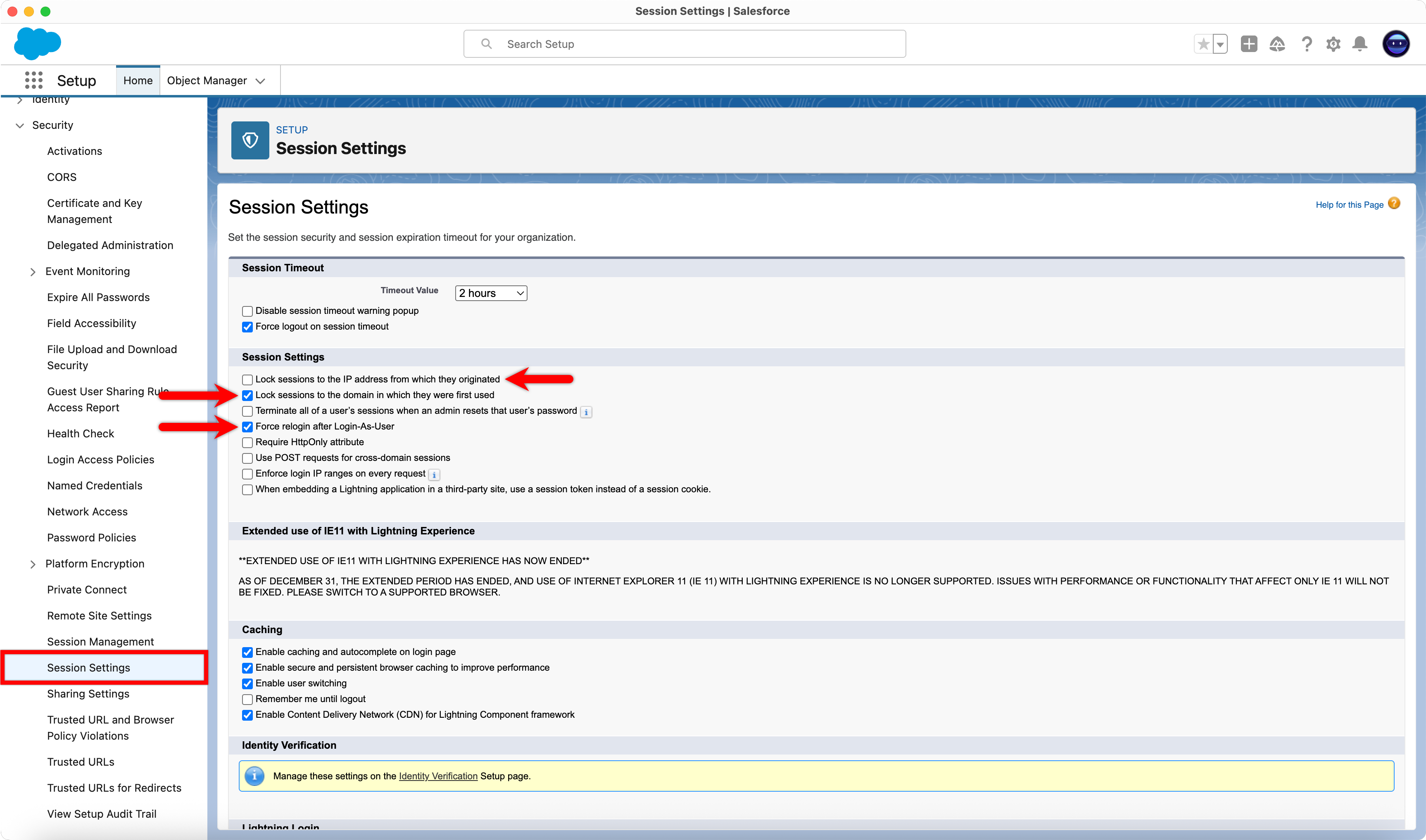 Session Security Levels