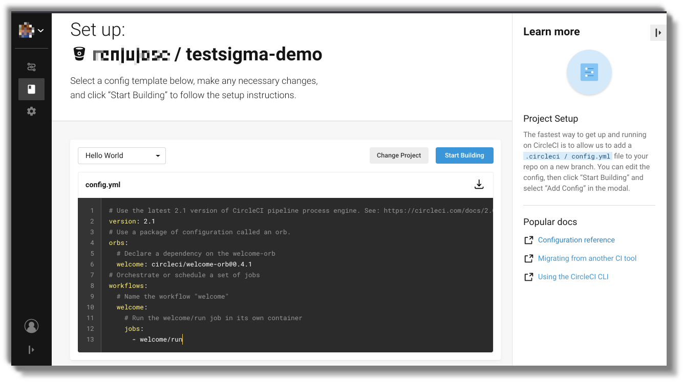 set up project in circle CI