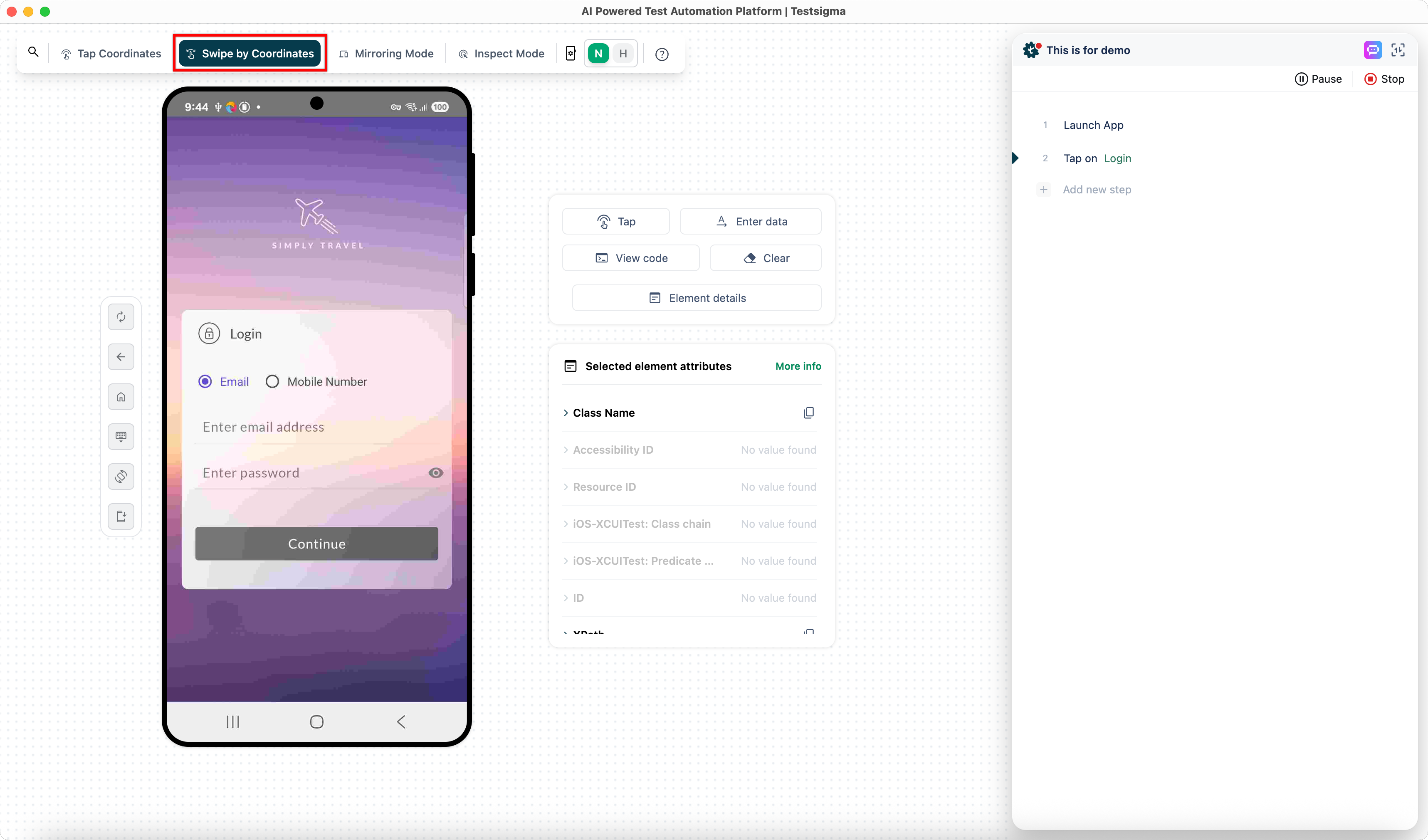 Swipe by Coordinates