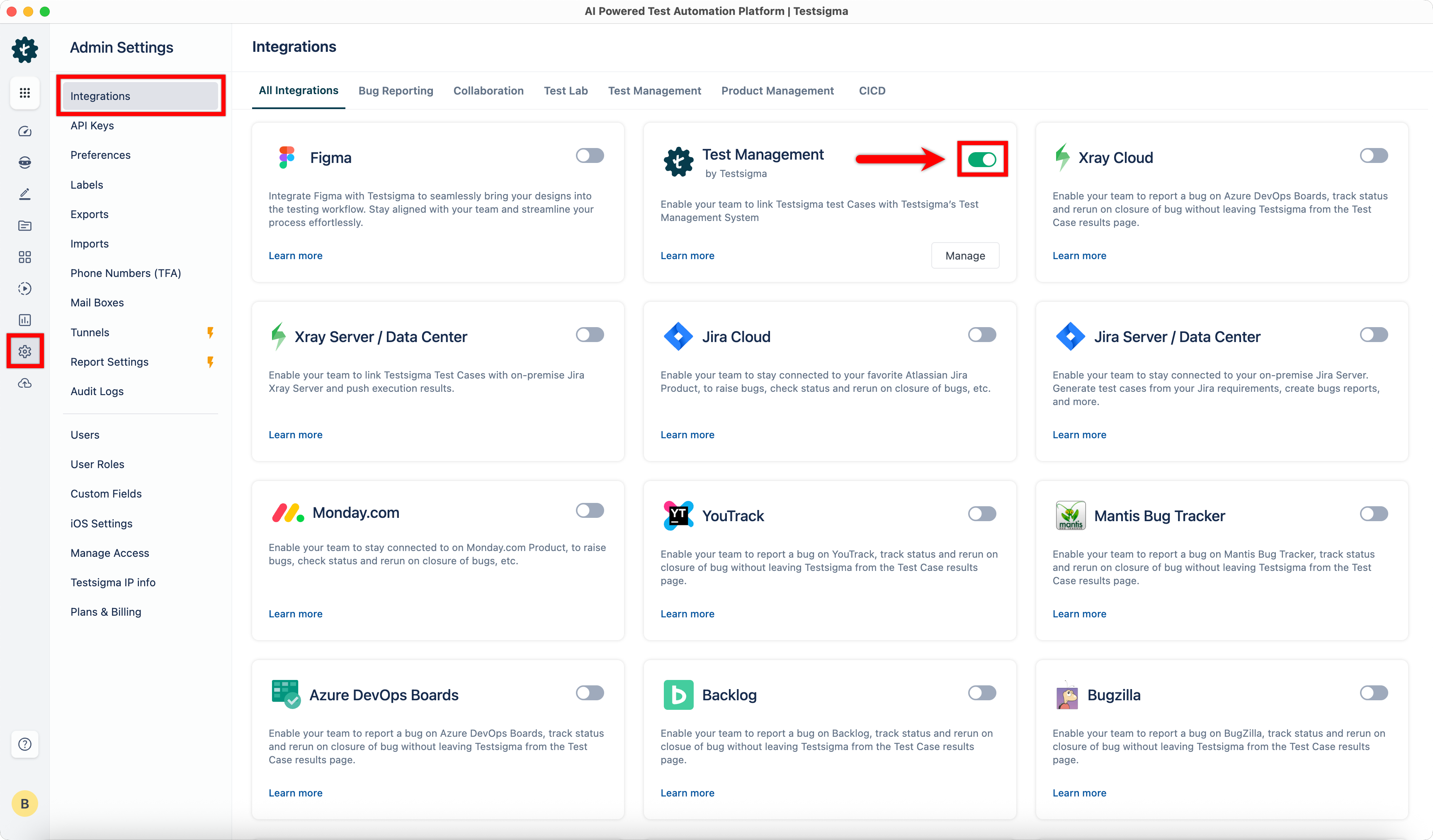 Test Management by Testsigma Toggle