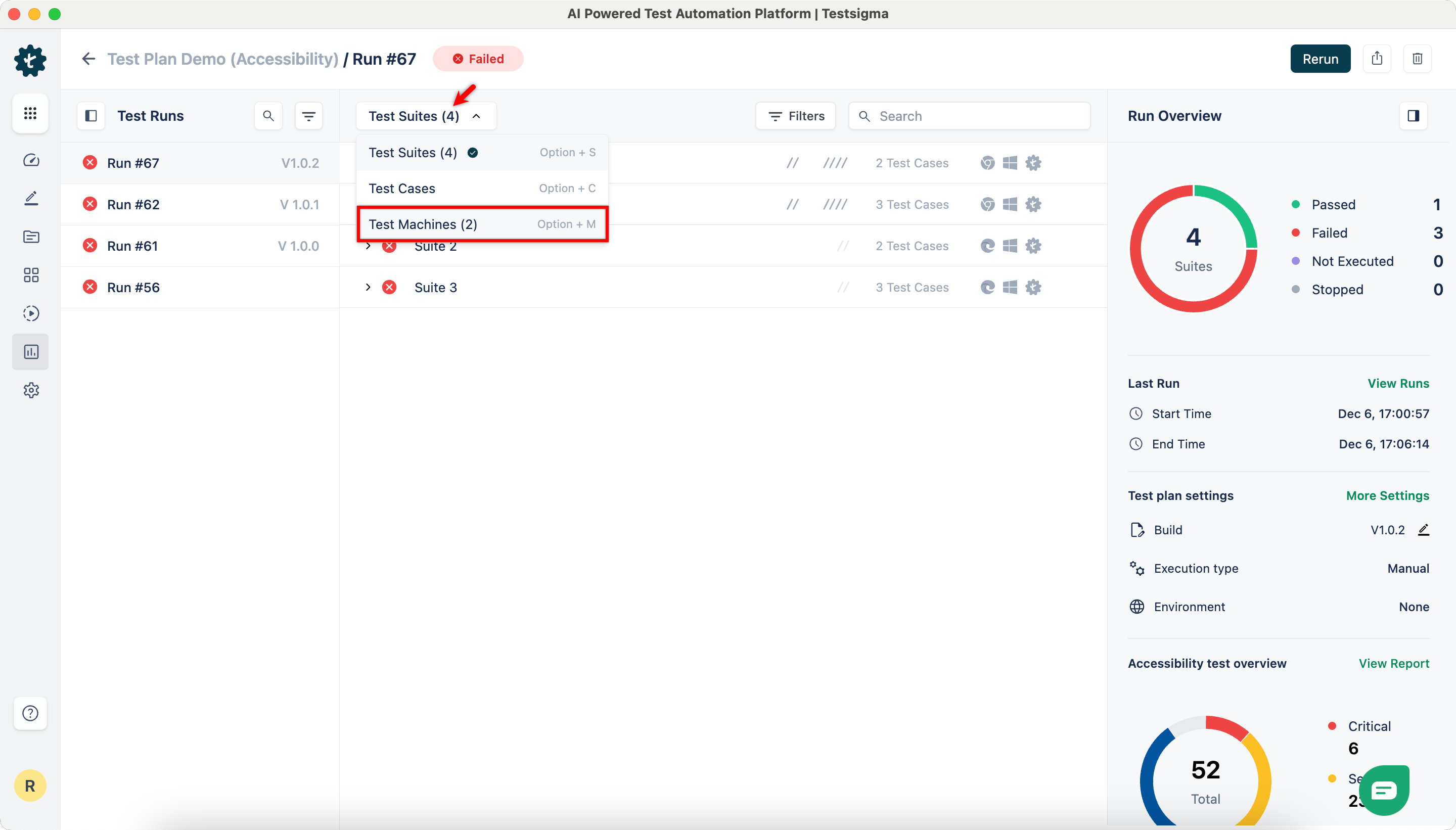 Test Machine Run Results
