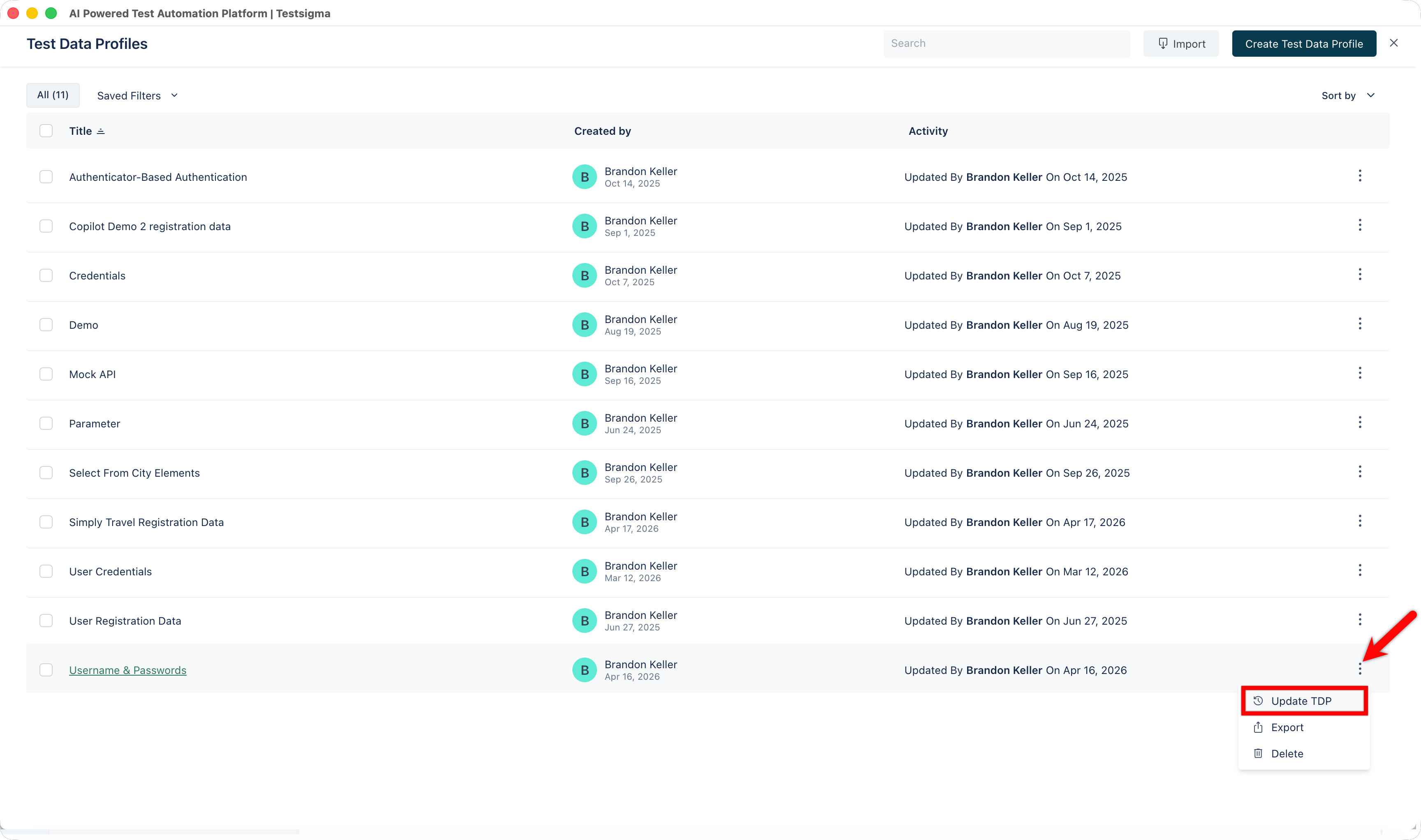 Update TDP from List