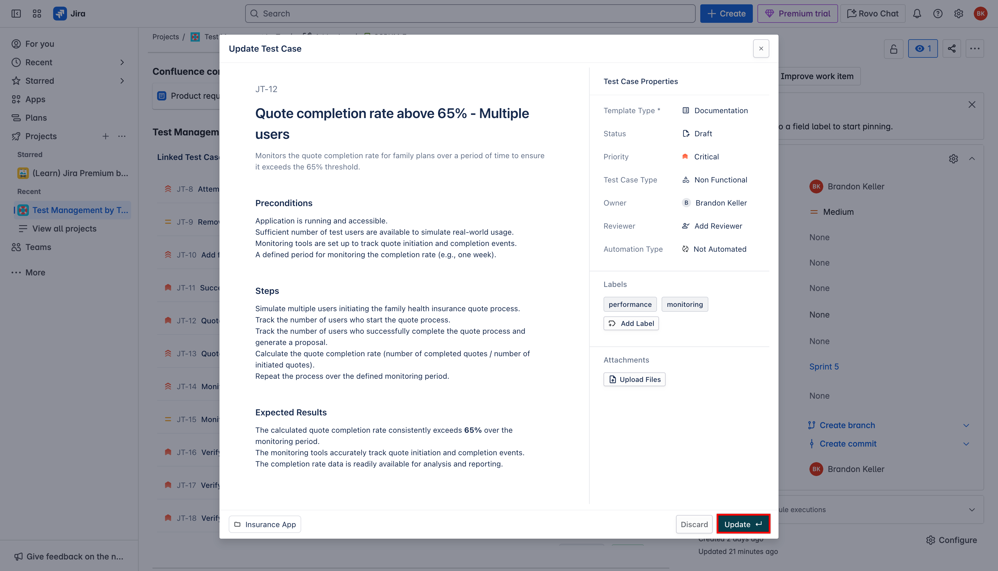 Update Test Case