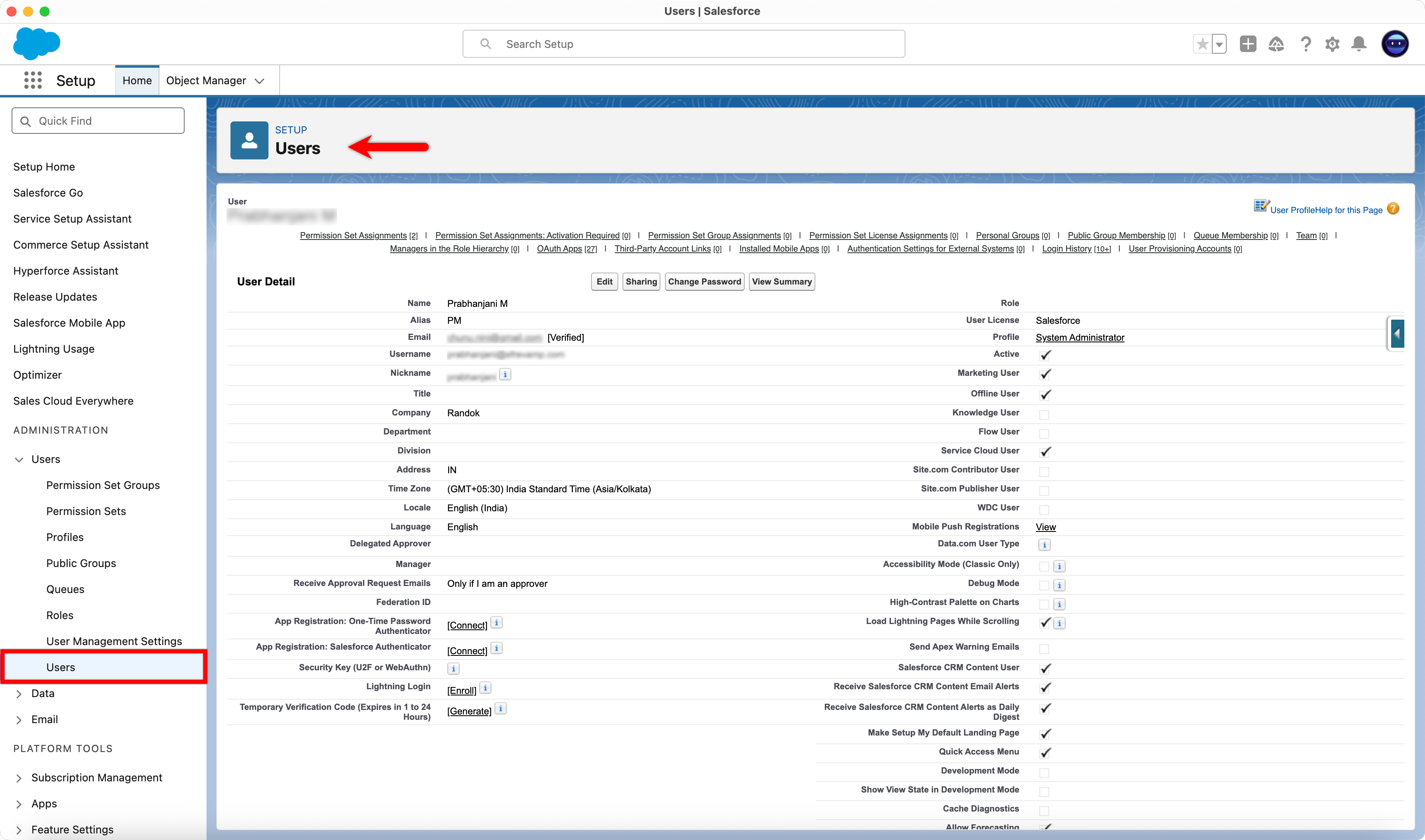 User Profile Settings