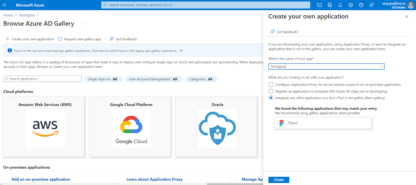 Add Testsigma in Azure AD