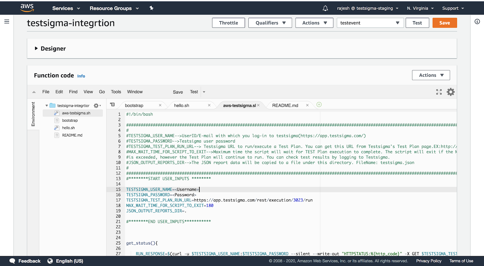 aws-testsigma.sh information in AWS Lambda