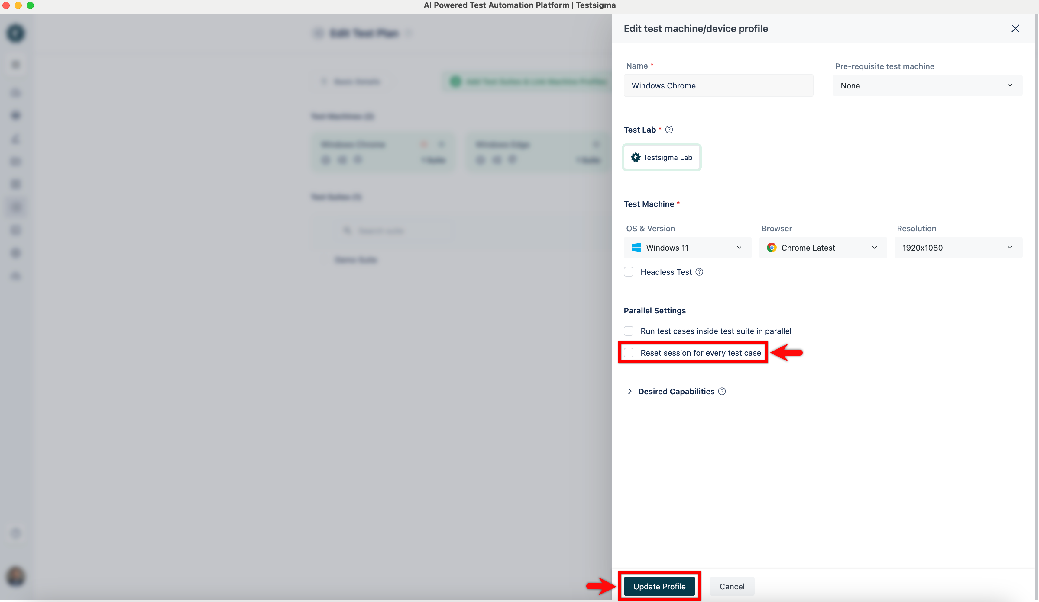 Reset session for every test case