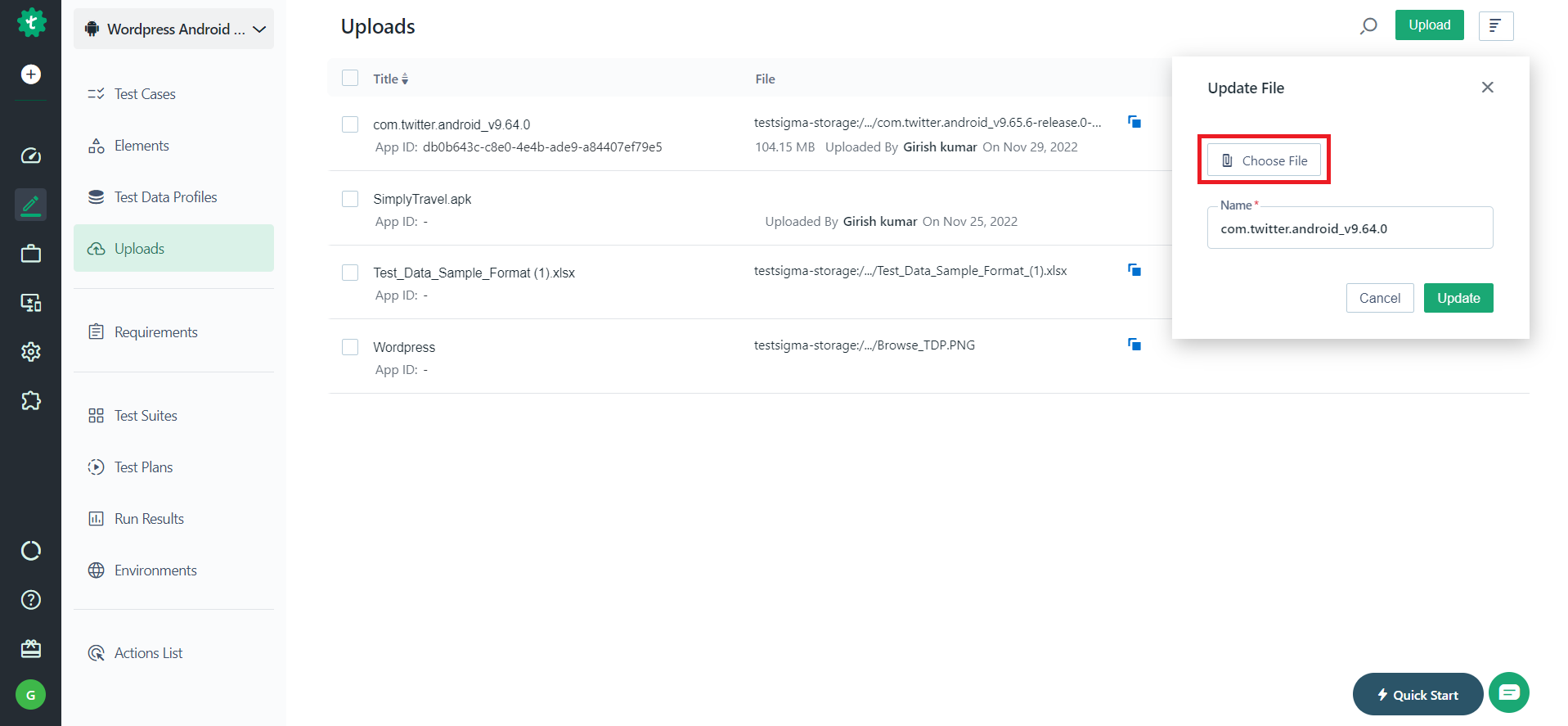 Click On choose file