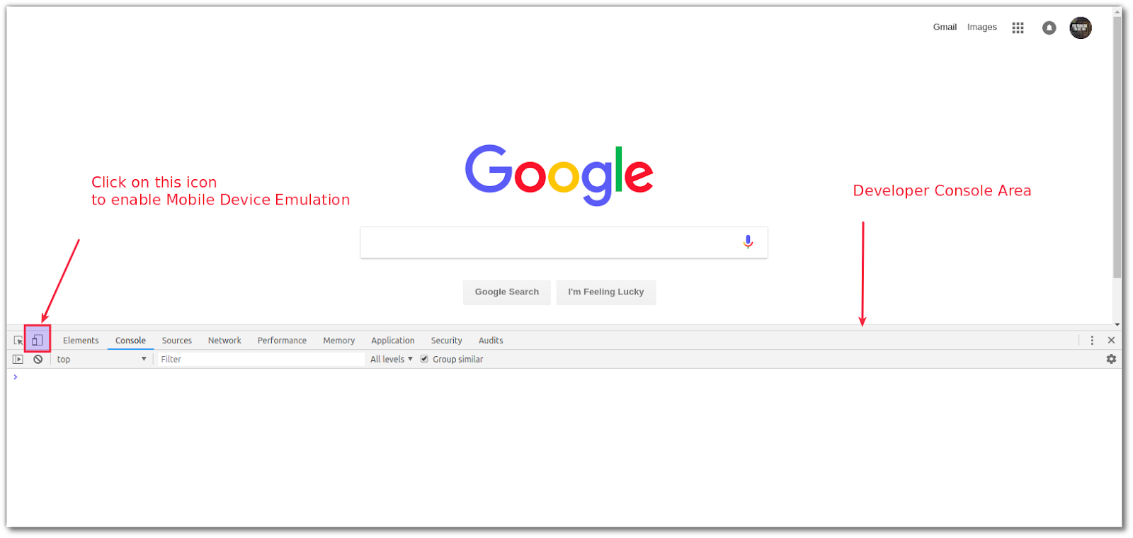 Chrome Dev tools Mobile view Toggle