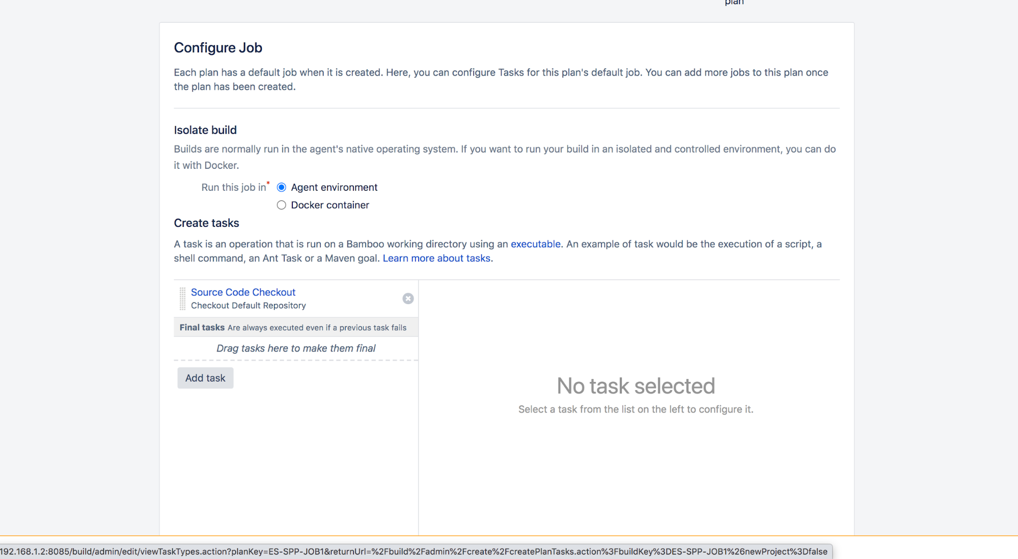 configure job in Bamboo CI