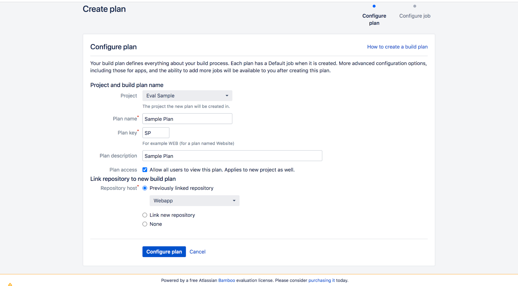 configure plan in Bamboo CI