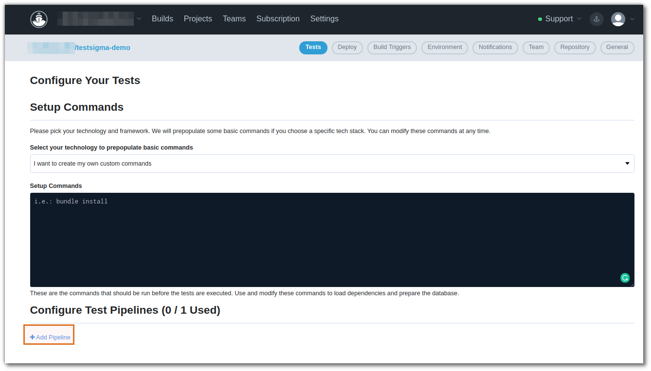 configure your tests and add pipelines in codeship ci