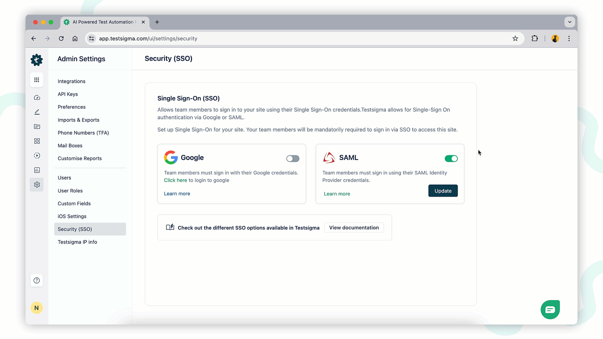 disable configured sso