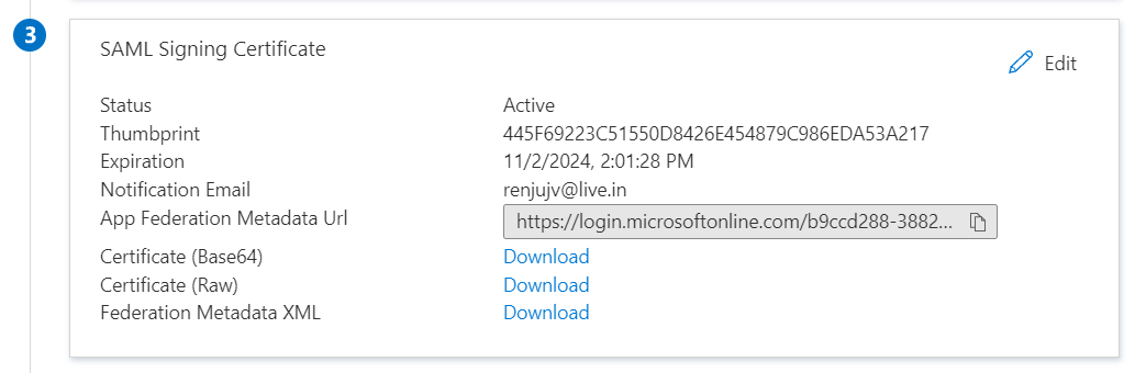 Downloaded SAML certificate