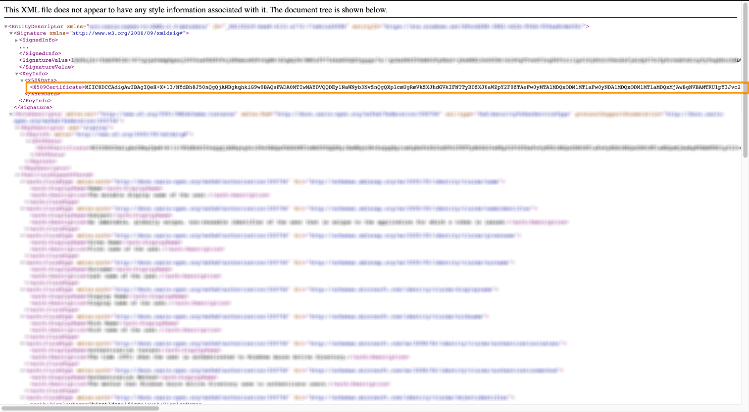 Downloaded SAML certificate