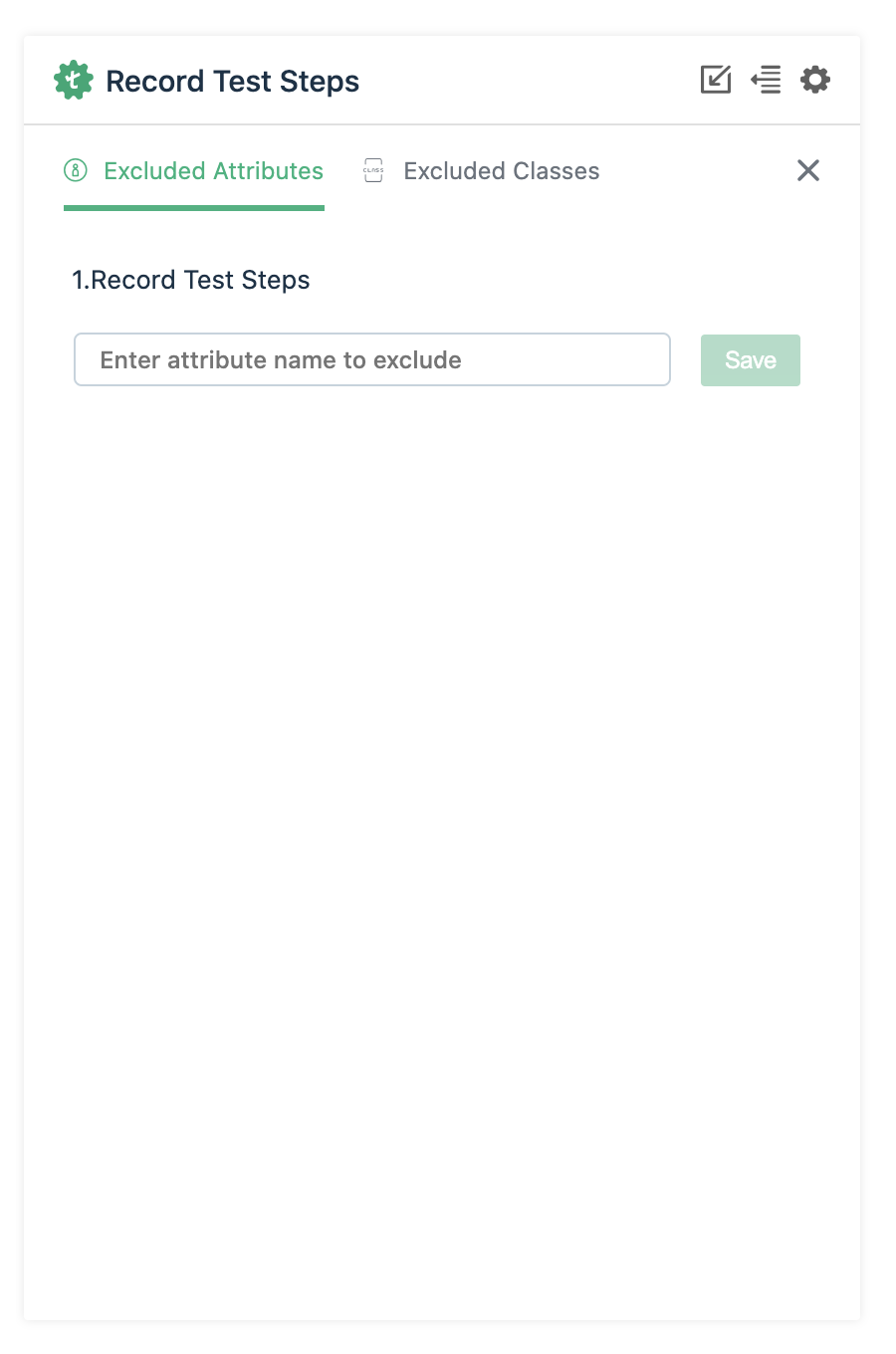Excluded attributes UI in testsigma recorder UI