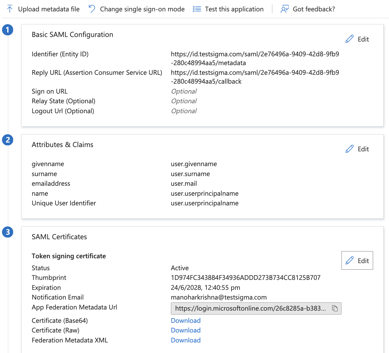 Fill in basic configuration details for saml configuration