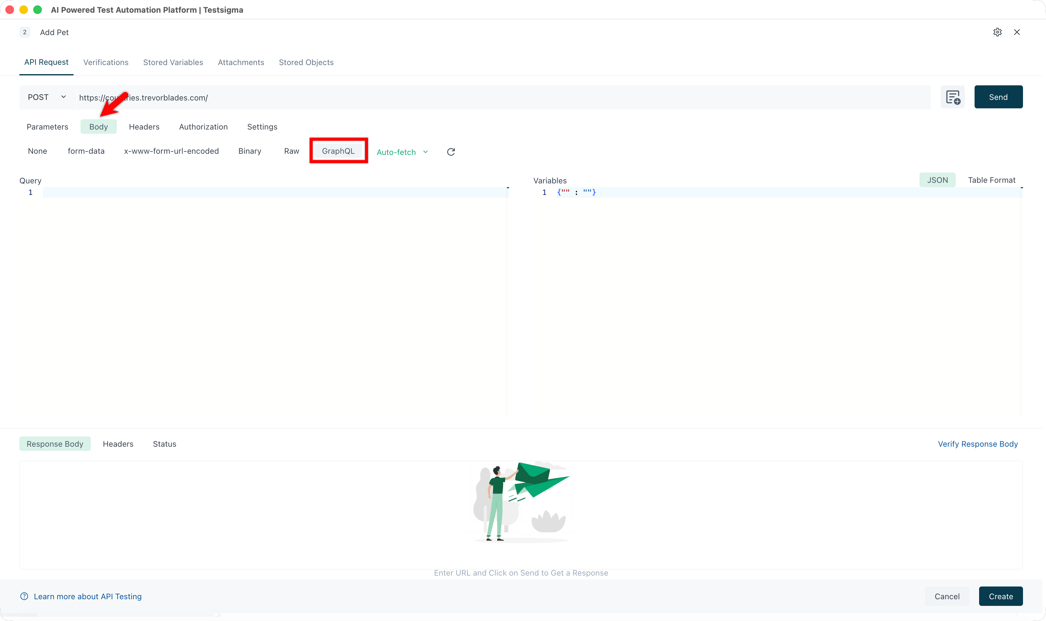 Select GraphQL in Body