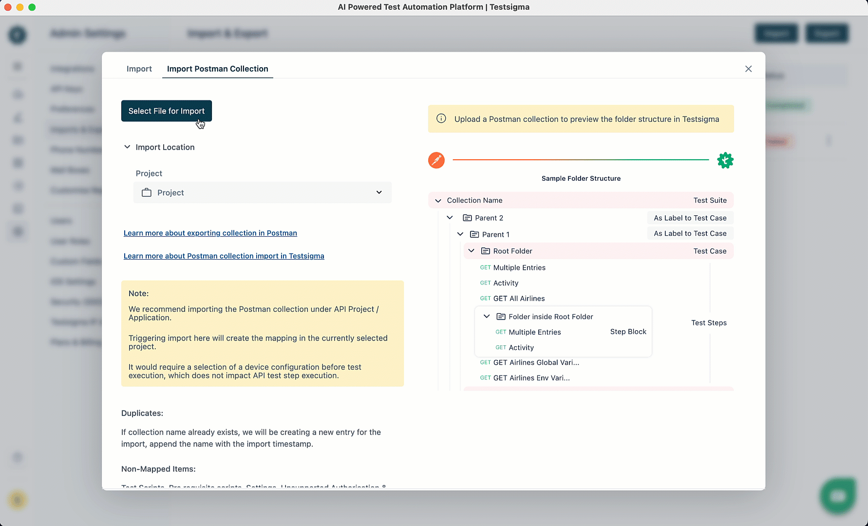 Start Importing Collections file