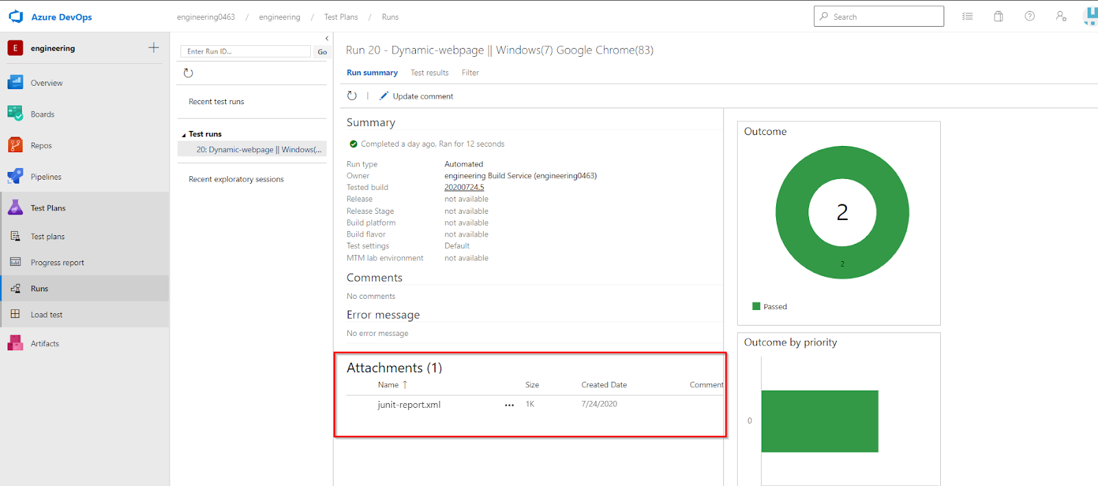 Junit report in Azure DevOps