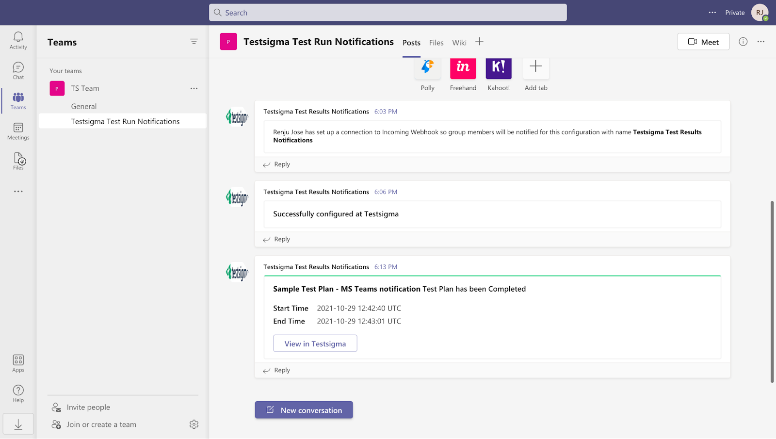 MS Teams notification for Test Results
