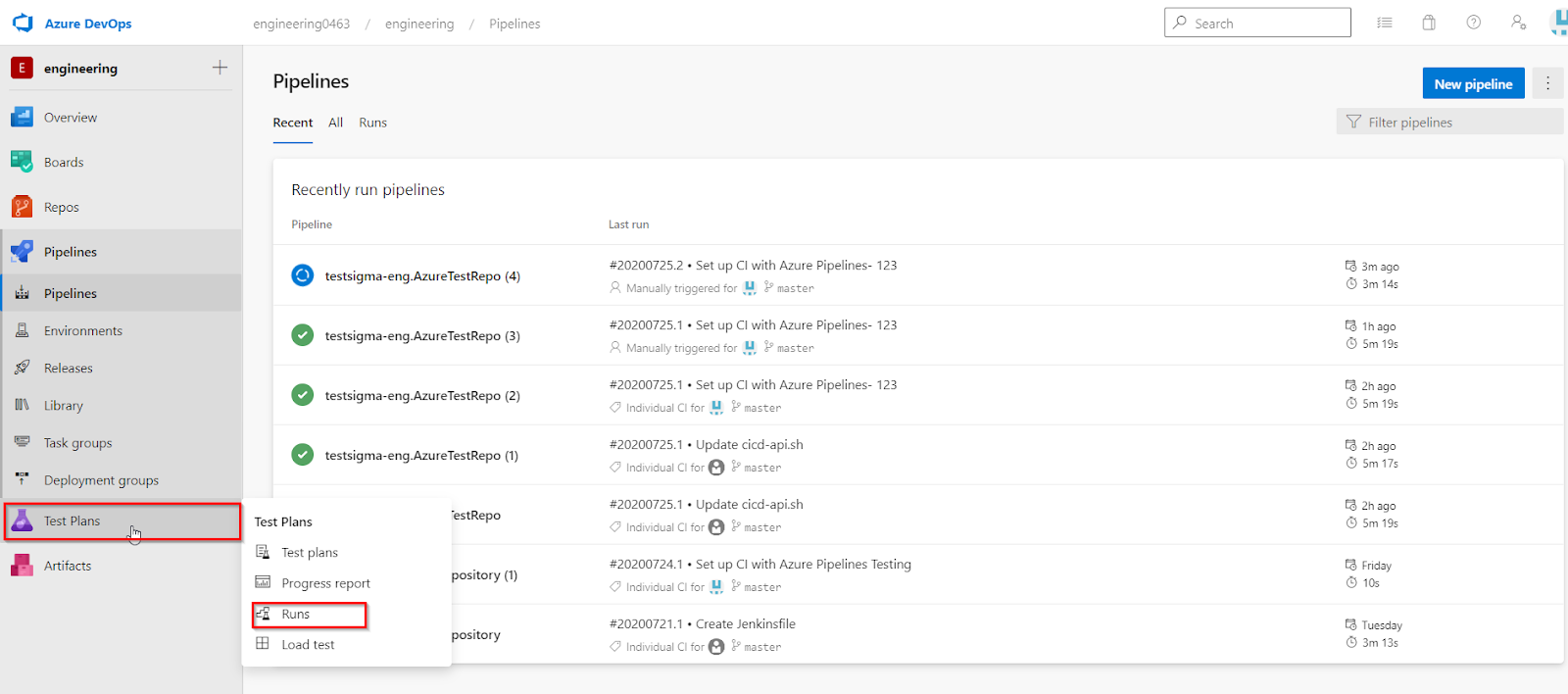 Test Plans Runs in Pipelines in Azure DevOps