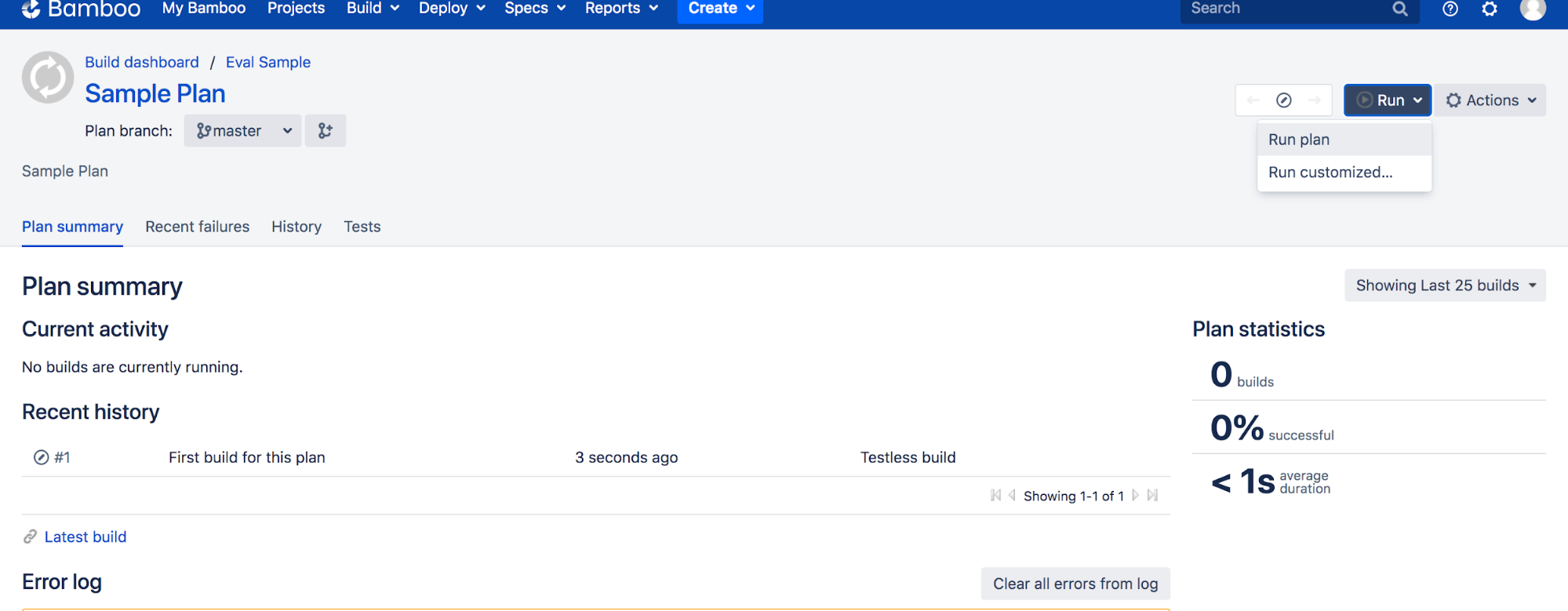 plan summary in Bamboo CI