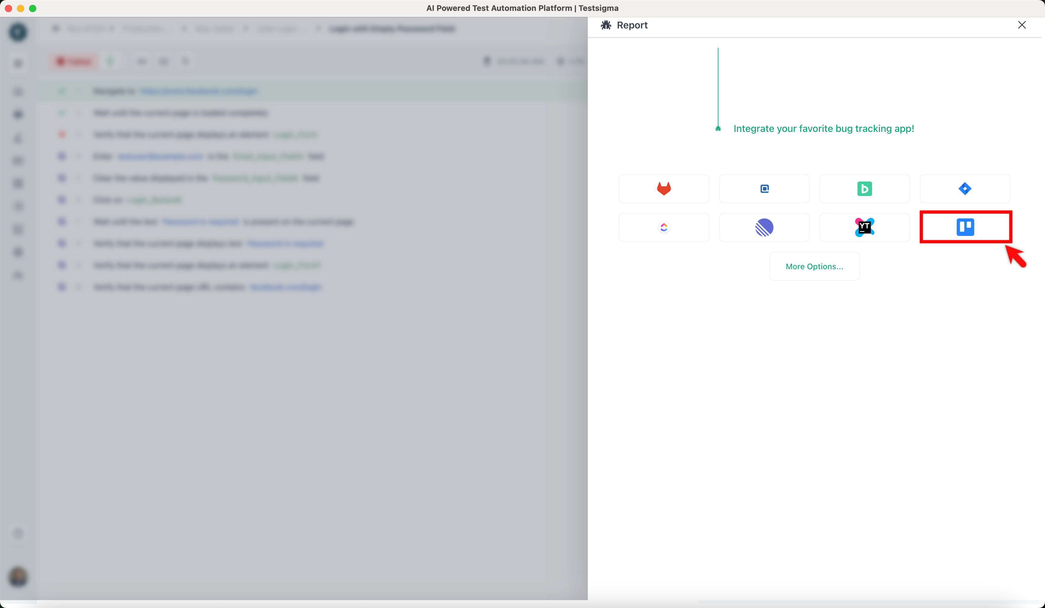 Sample Task reported from Testsigma Bug Reporting Integration in Test Results page