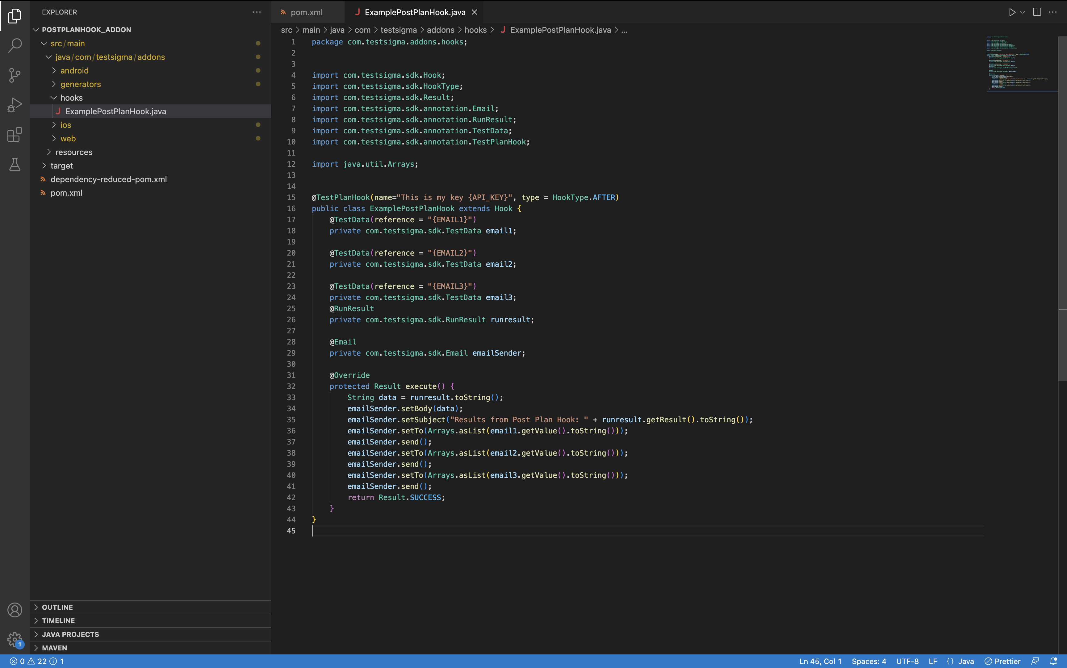 Modifying action code