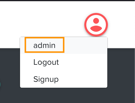 Dropdown on profile avatar icon showing logout link and profile name