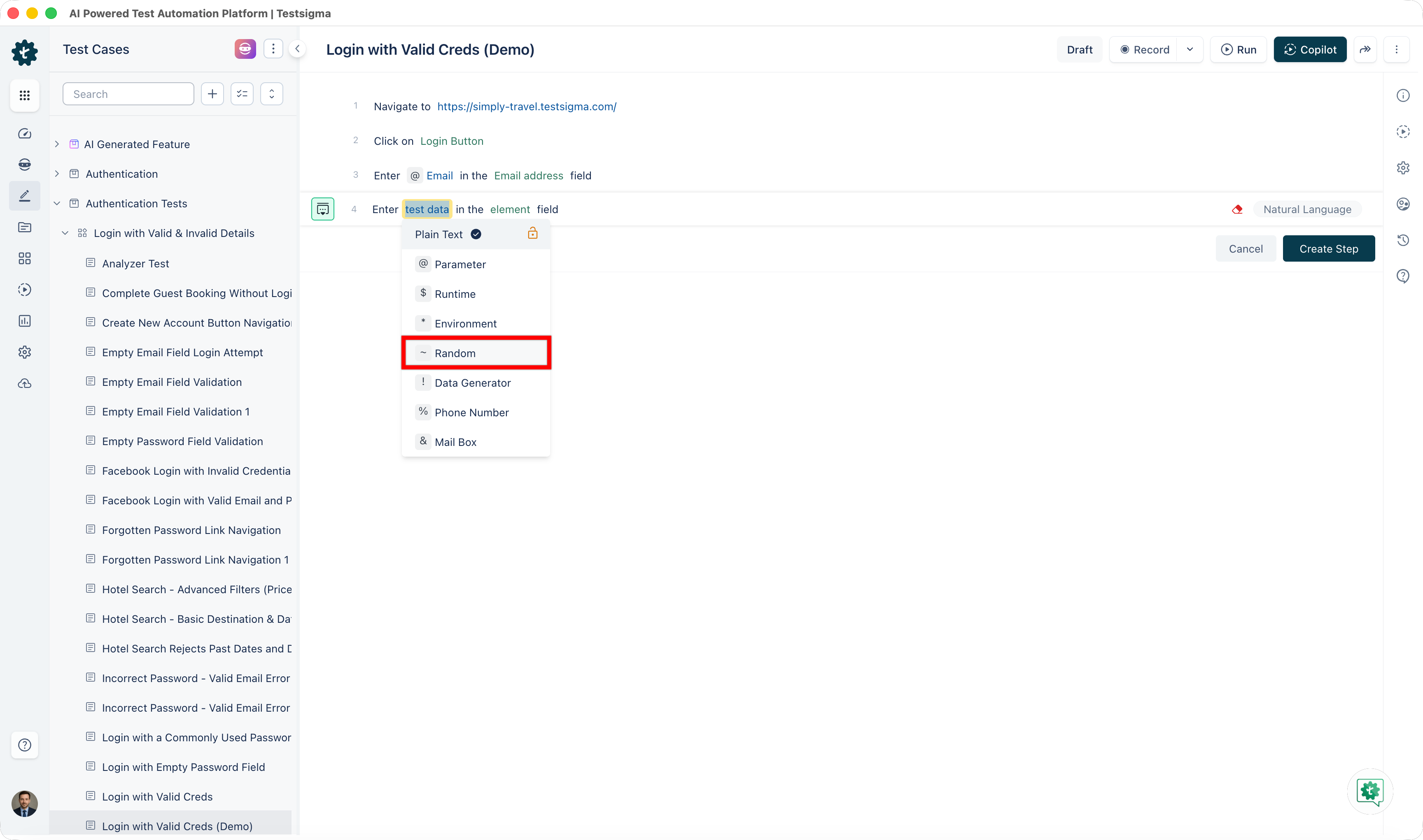 Random Test data type
