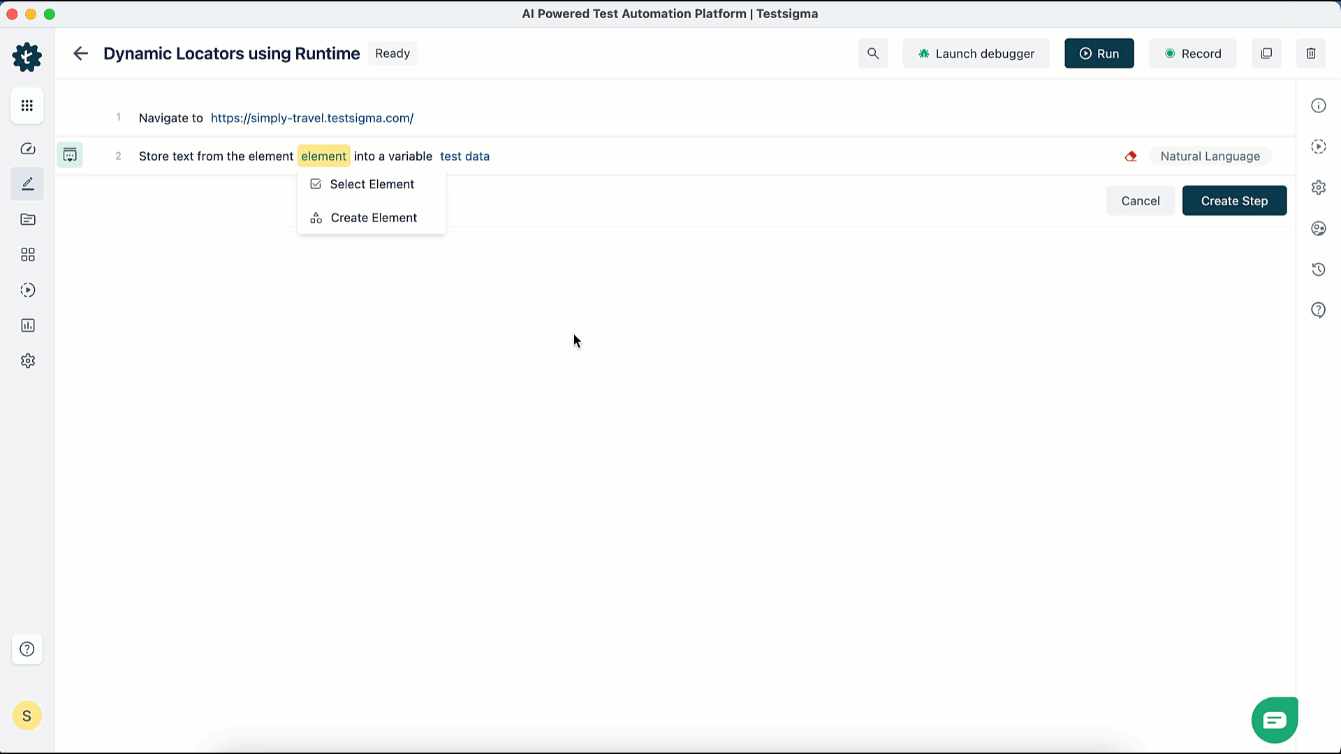 Create Element to store