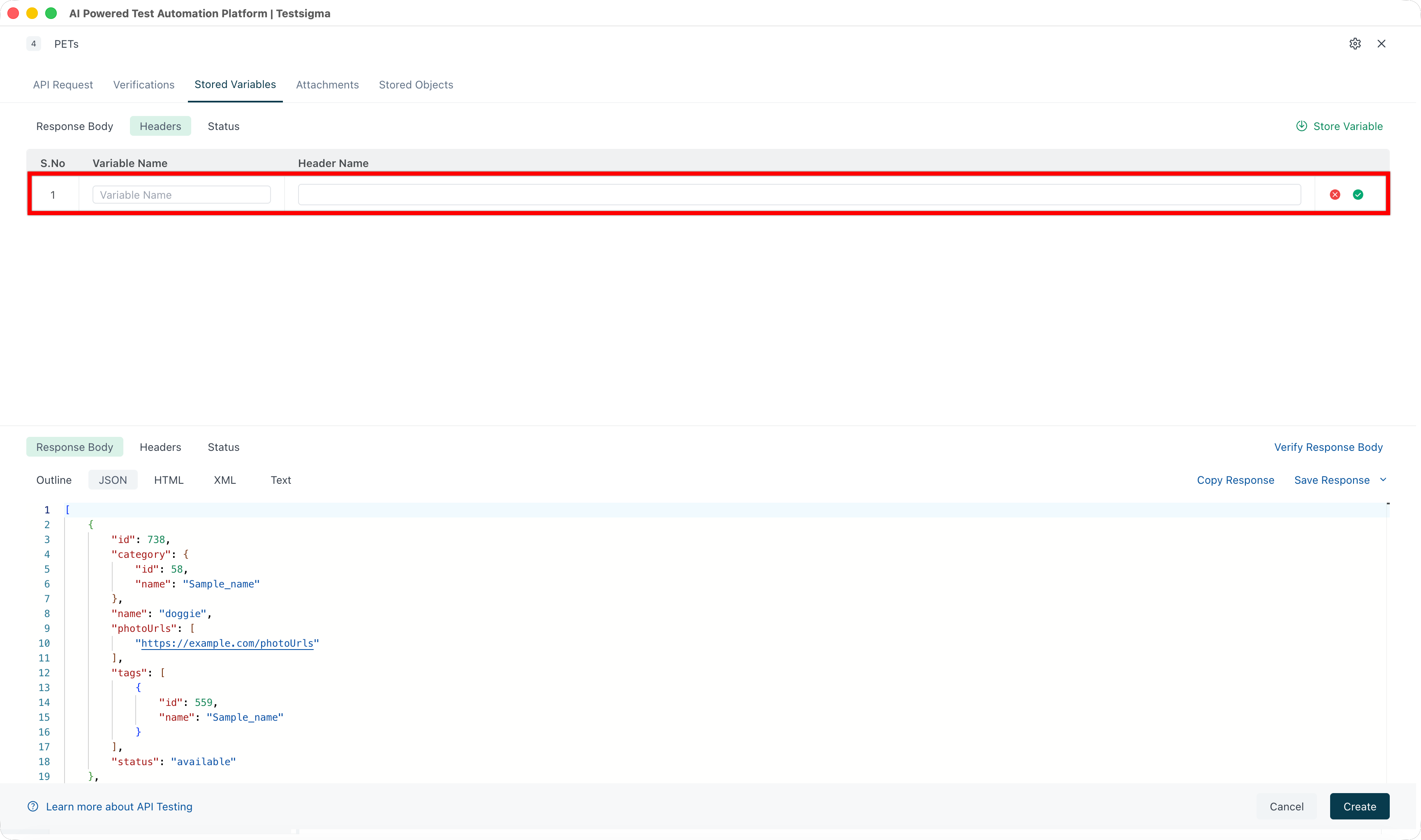 Store header in Tab