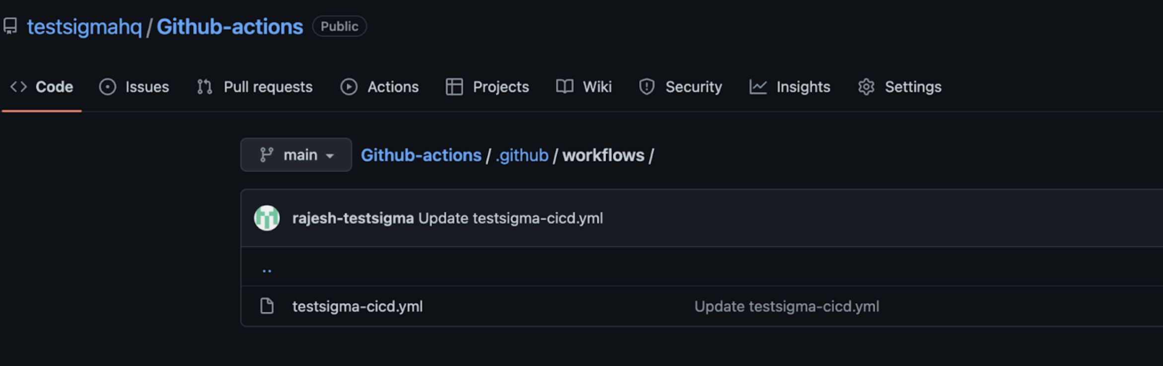 testsigma cicd yml file created to trigger the build process