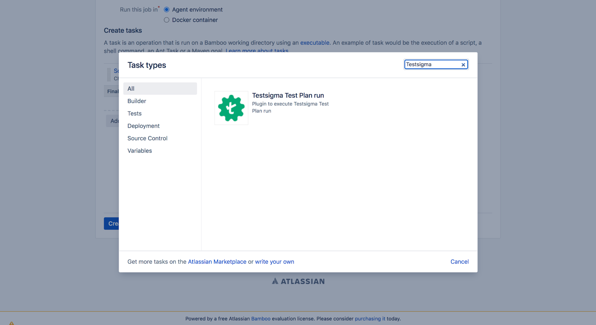 Testsigma Test Plan run in Bamboo CI