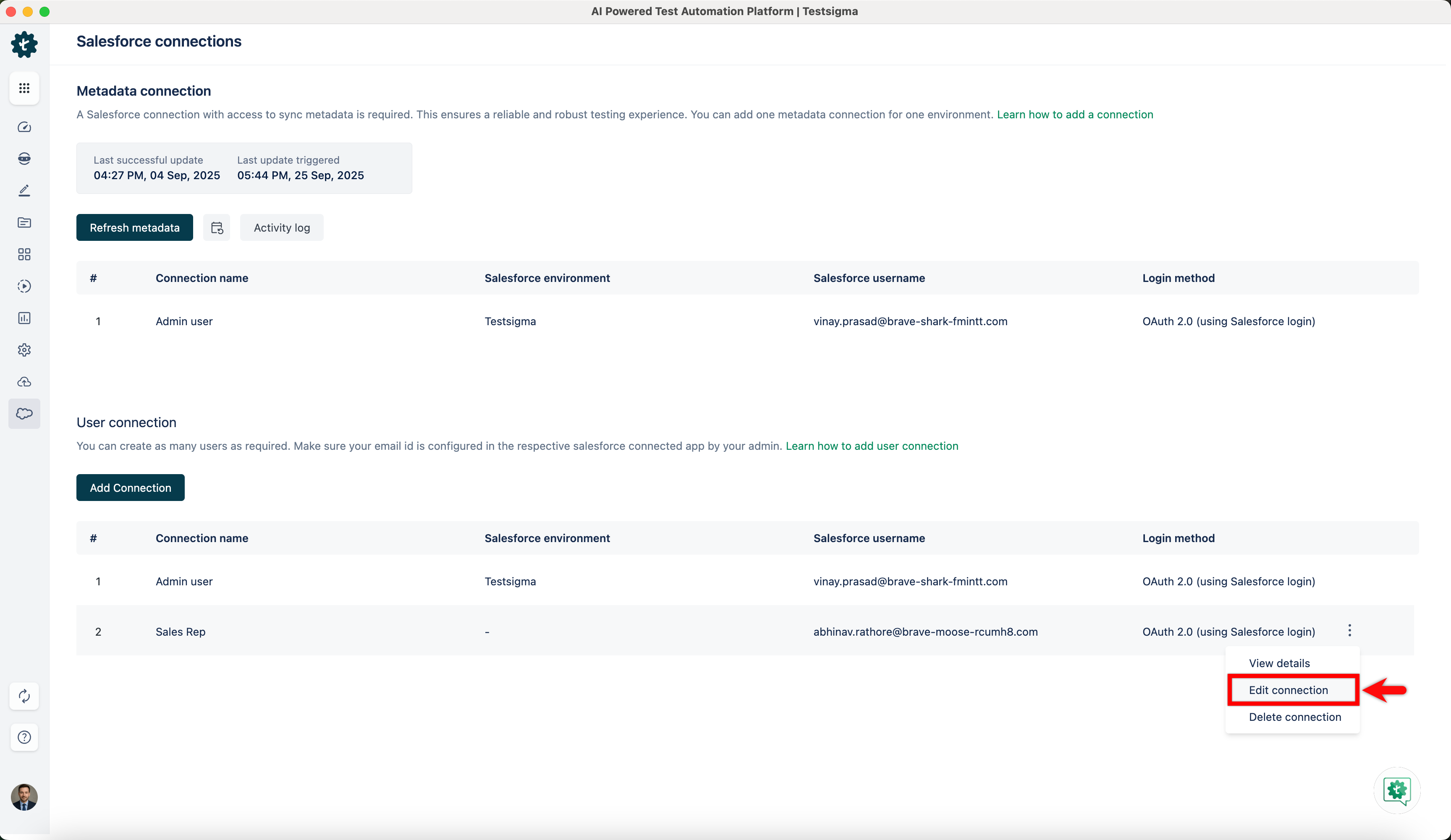 Edit User Connections
