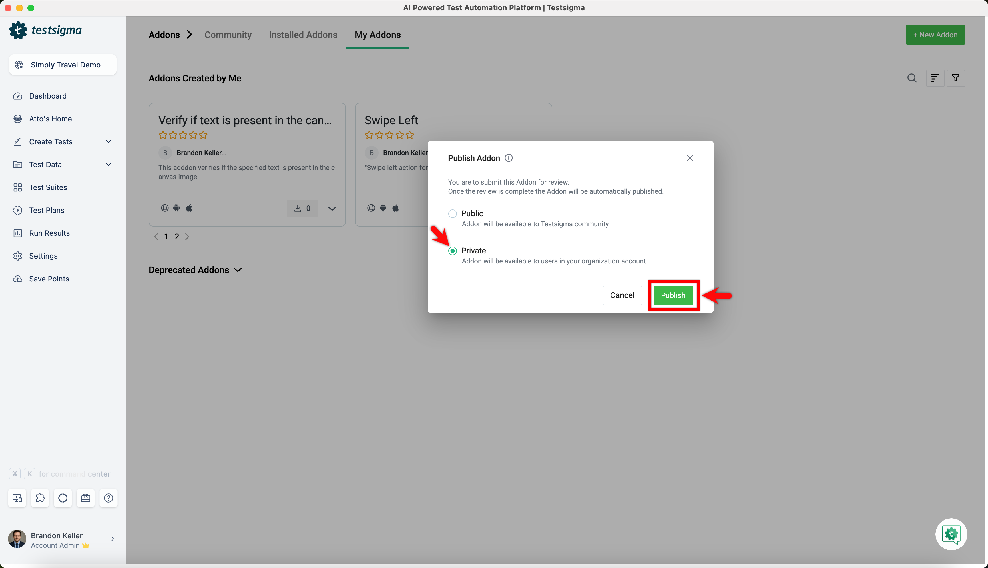 Publish the addon
