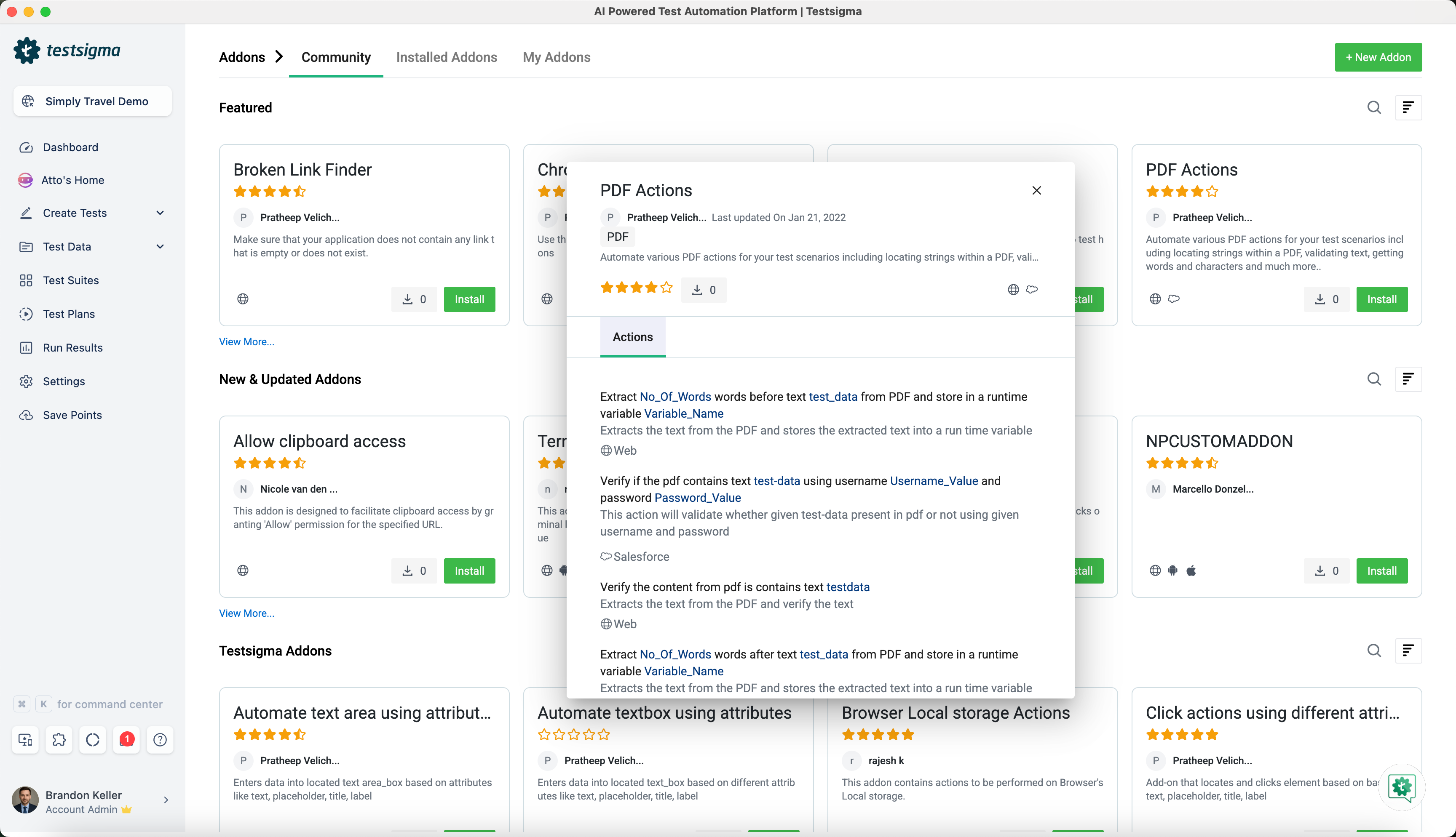 viewing addon details