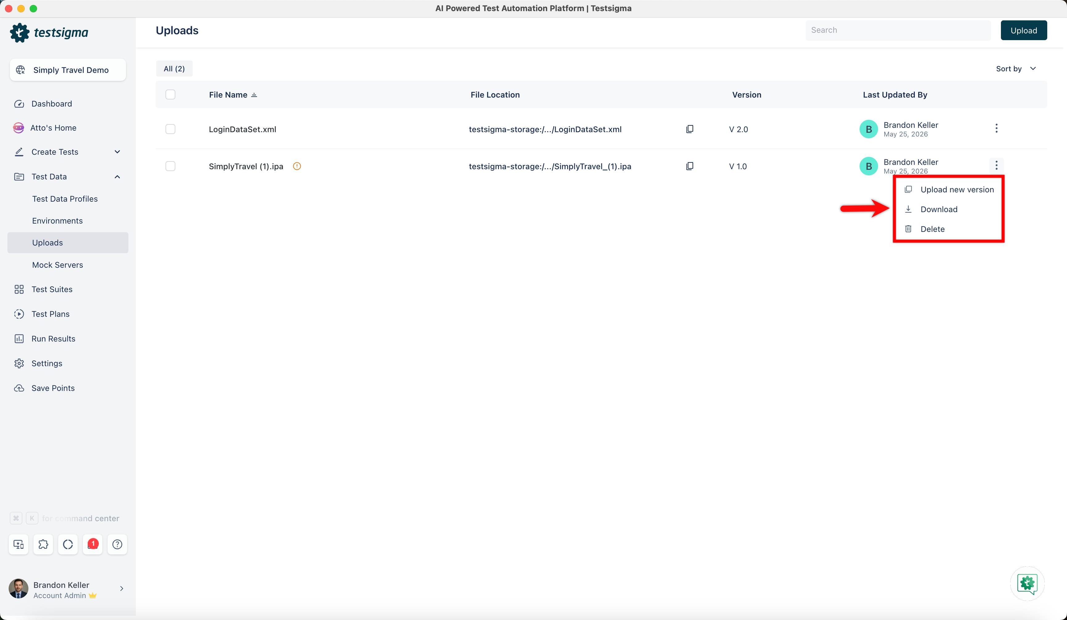 Manage Upload Apps