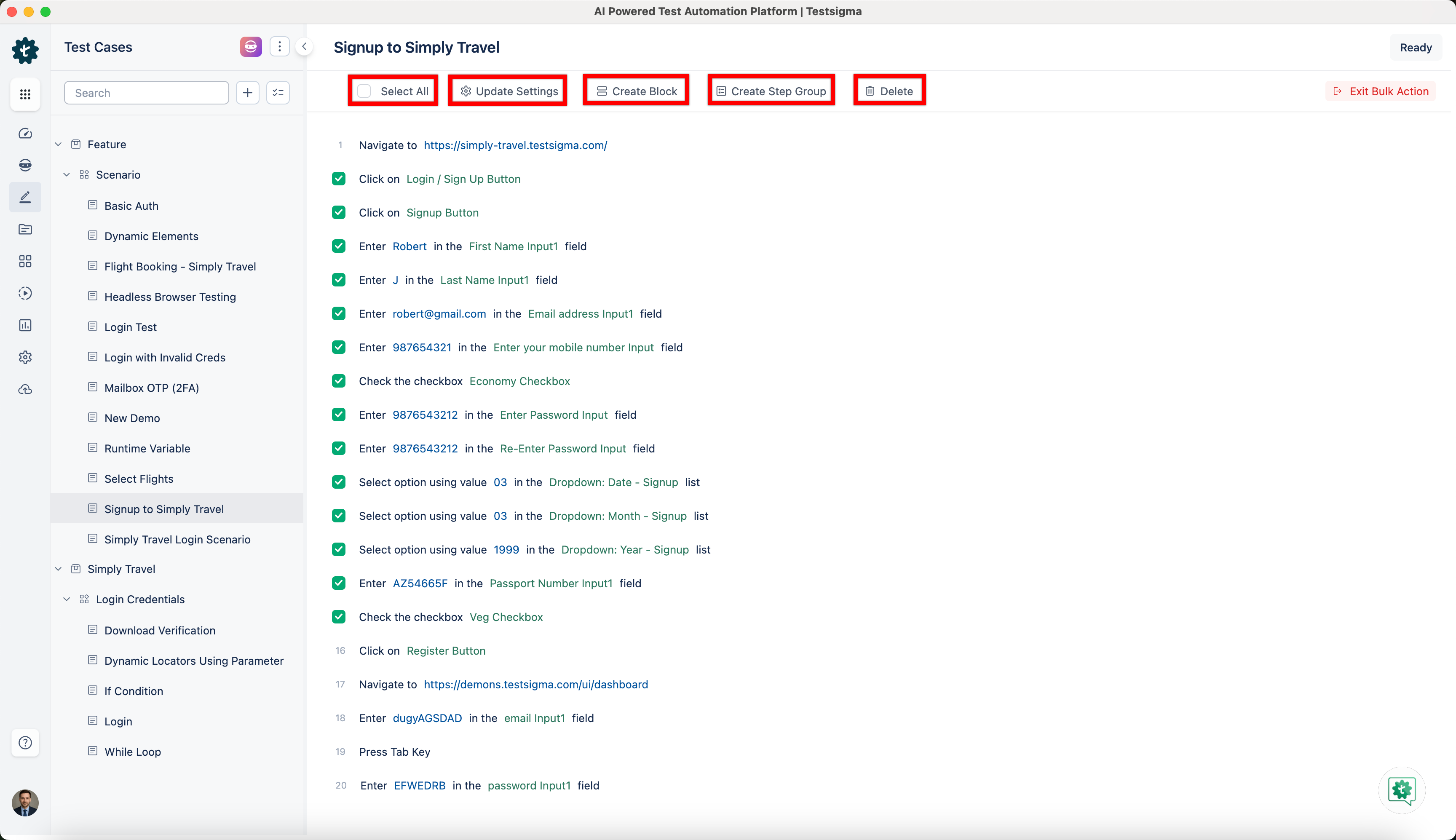 Bulk actions