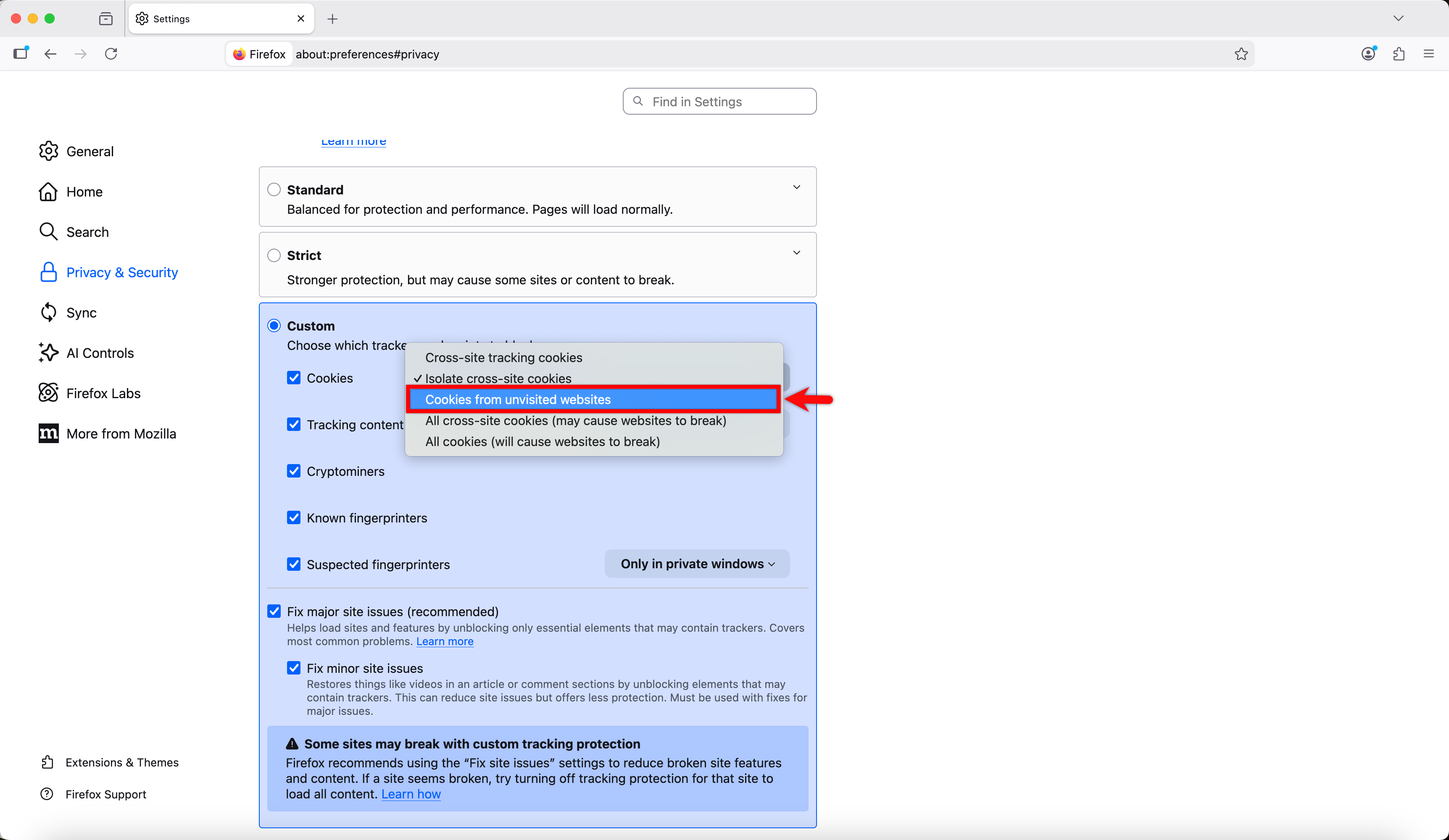 Custom settings