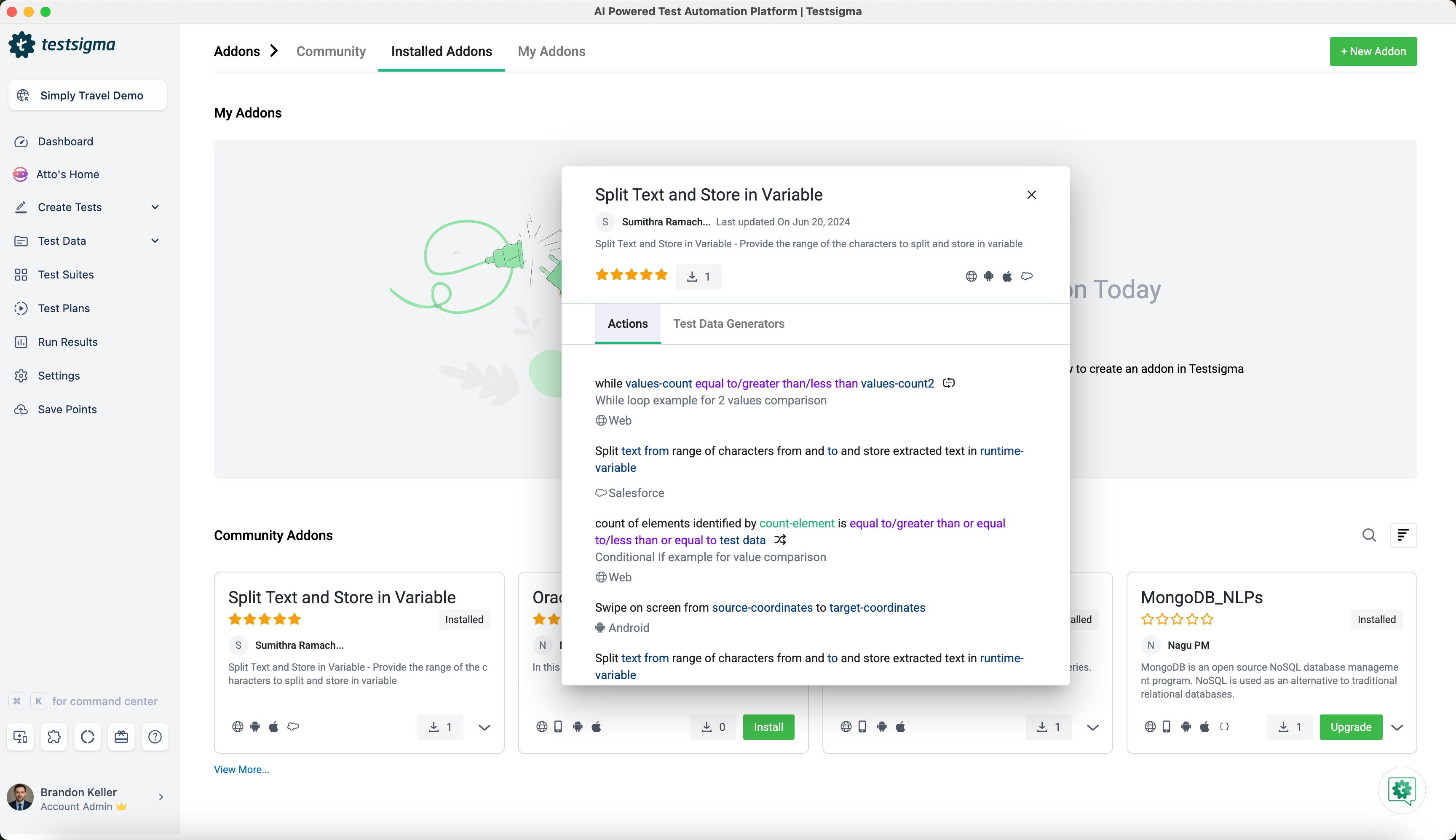 view details for installed addon