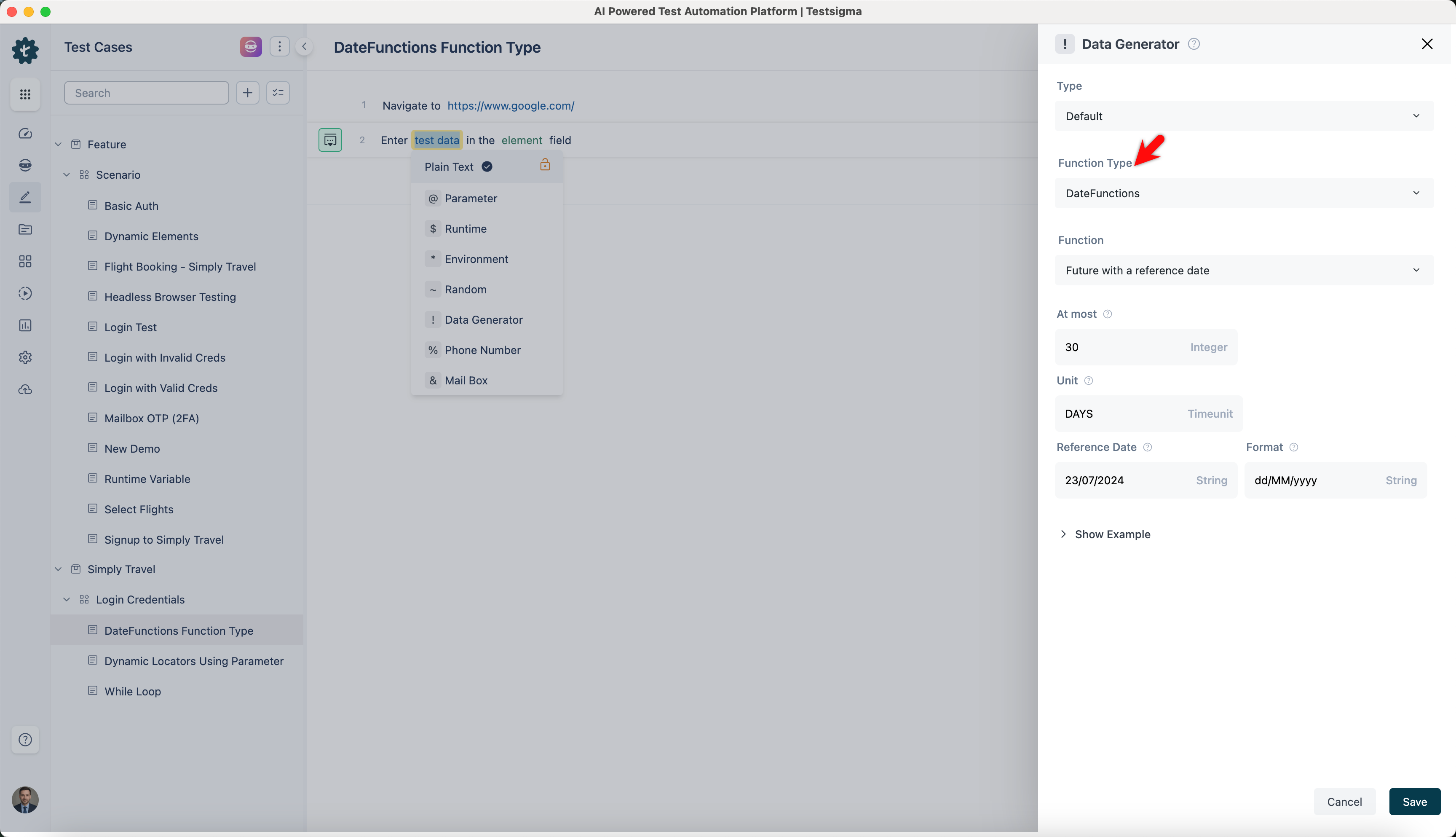 select datefunctions function type from data generators