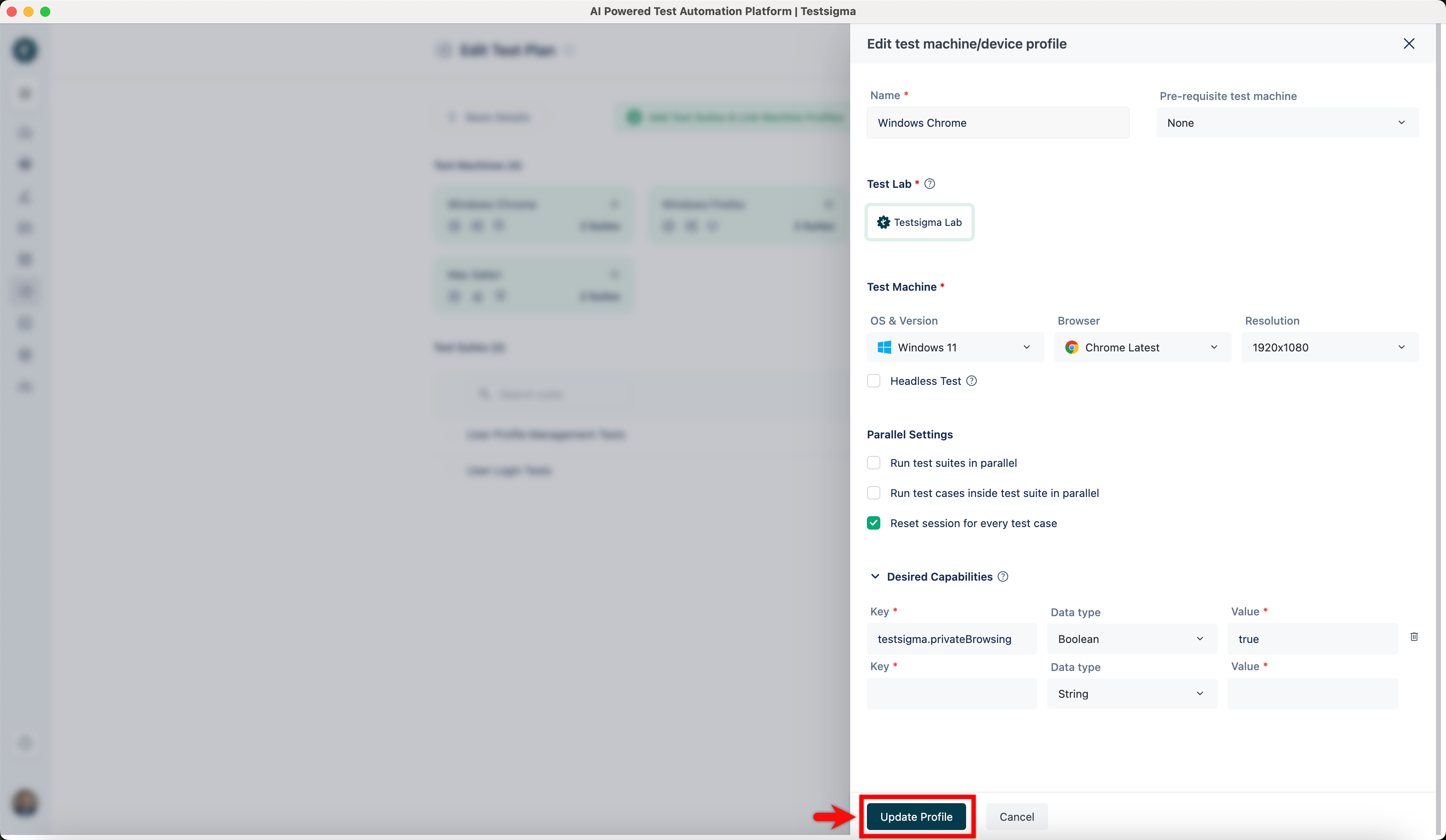 Add capabilities in Test Plan