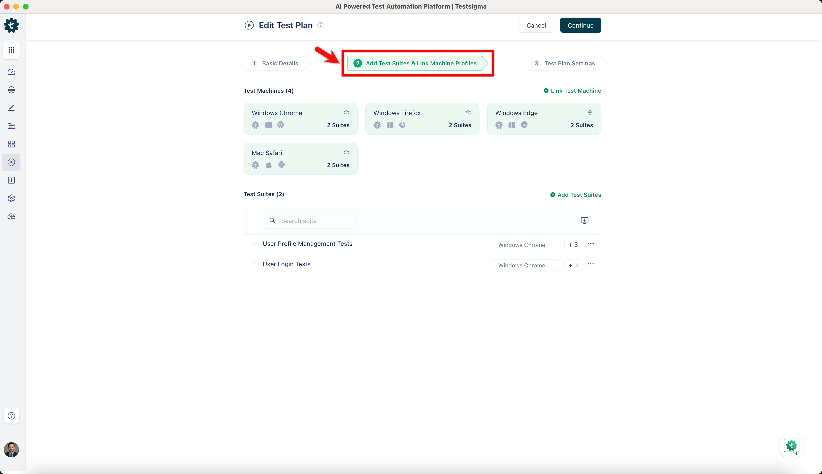 Add test suite & Link Machine profile