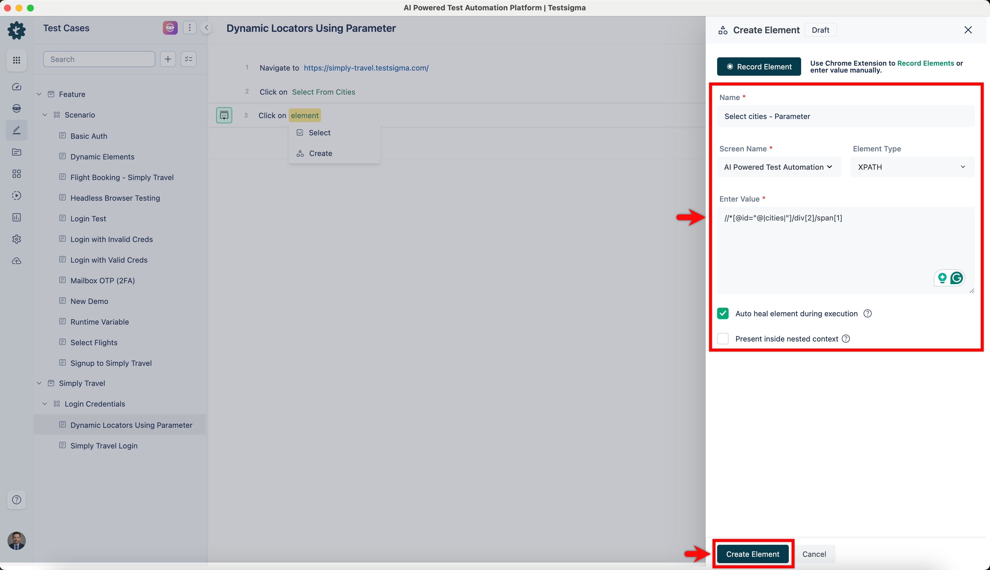 Create Dynamic ELement using Parameter